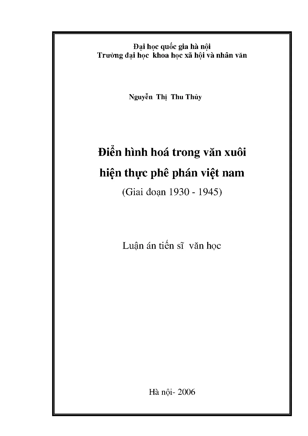 Luận án tiến sĩ điển hình hoá trong văn xuôi hiện thực phê p