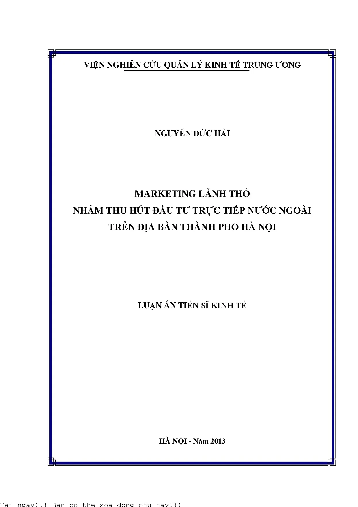 Marketing lãnh thổ để thu hút đầu tư nước ngoài tại Hà Nội