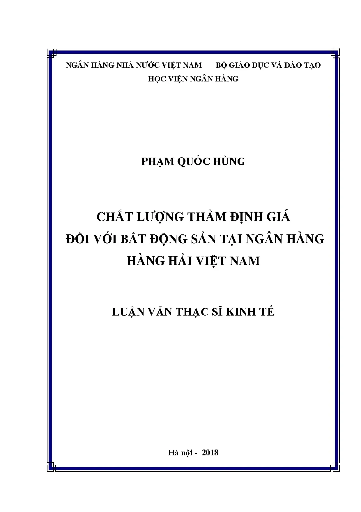 Chất lượng thẩm định giá bất động sản tại Ngân hàng Hàng Hải Việt Nam