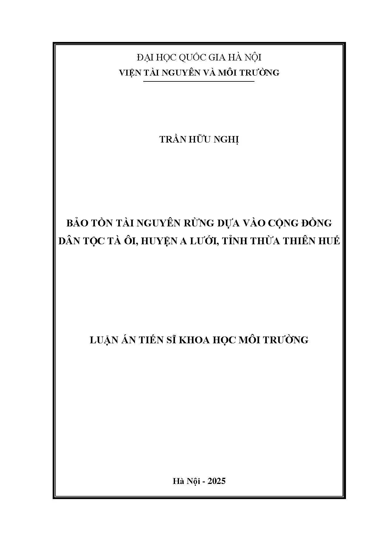 Nghiên cứu bảo tồn rừng dựa vào cộng đồng tại Huế
