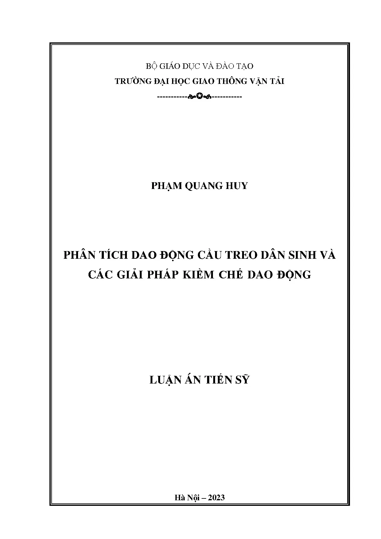 Phân tích dao động cầu treo dân sinh và giải pháp kiểm soát