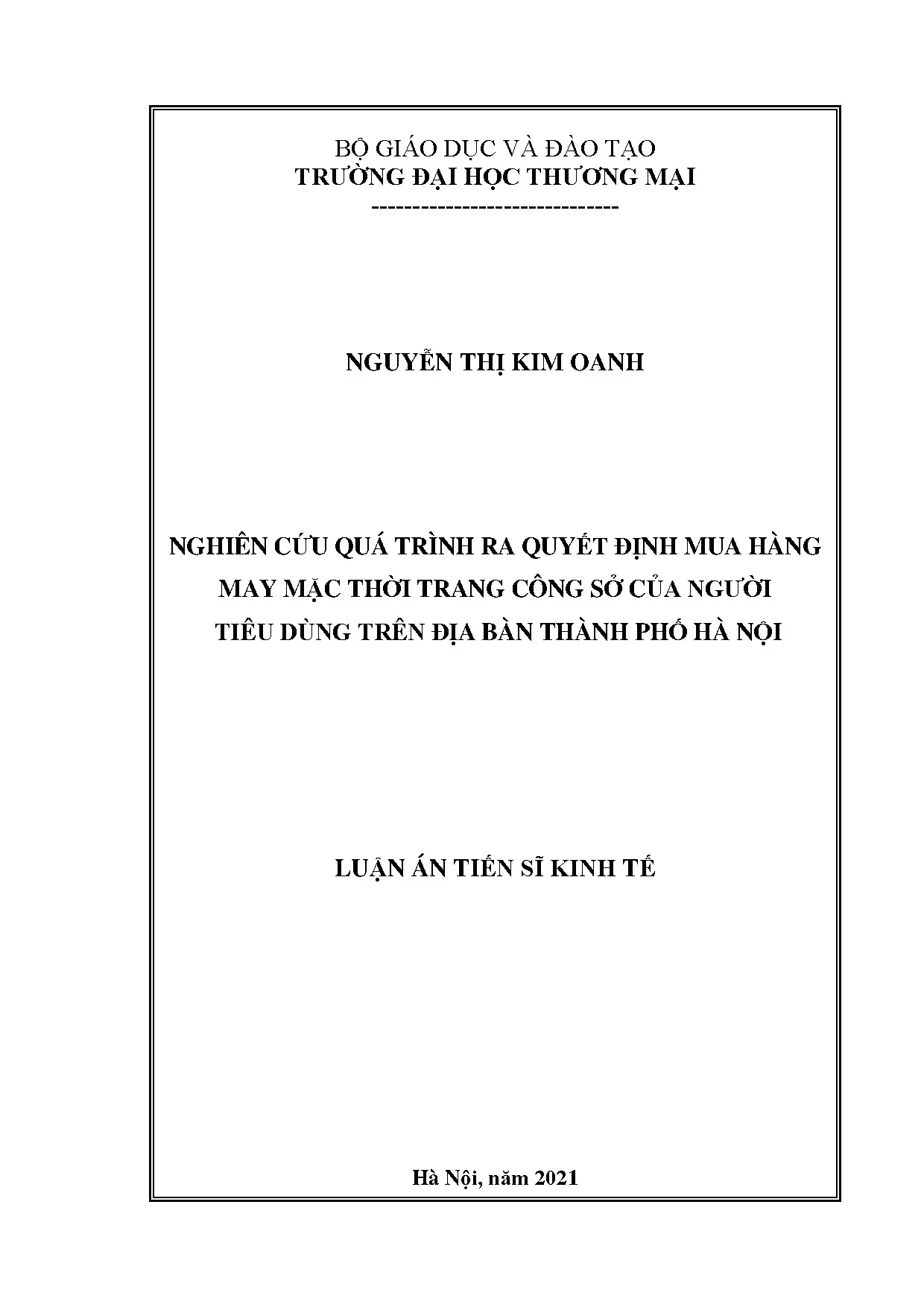 Nghiên cứu quyết định mua hàng may mặc thời trang công sở tại Hà Nội