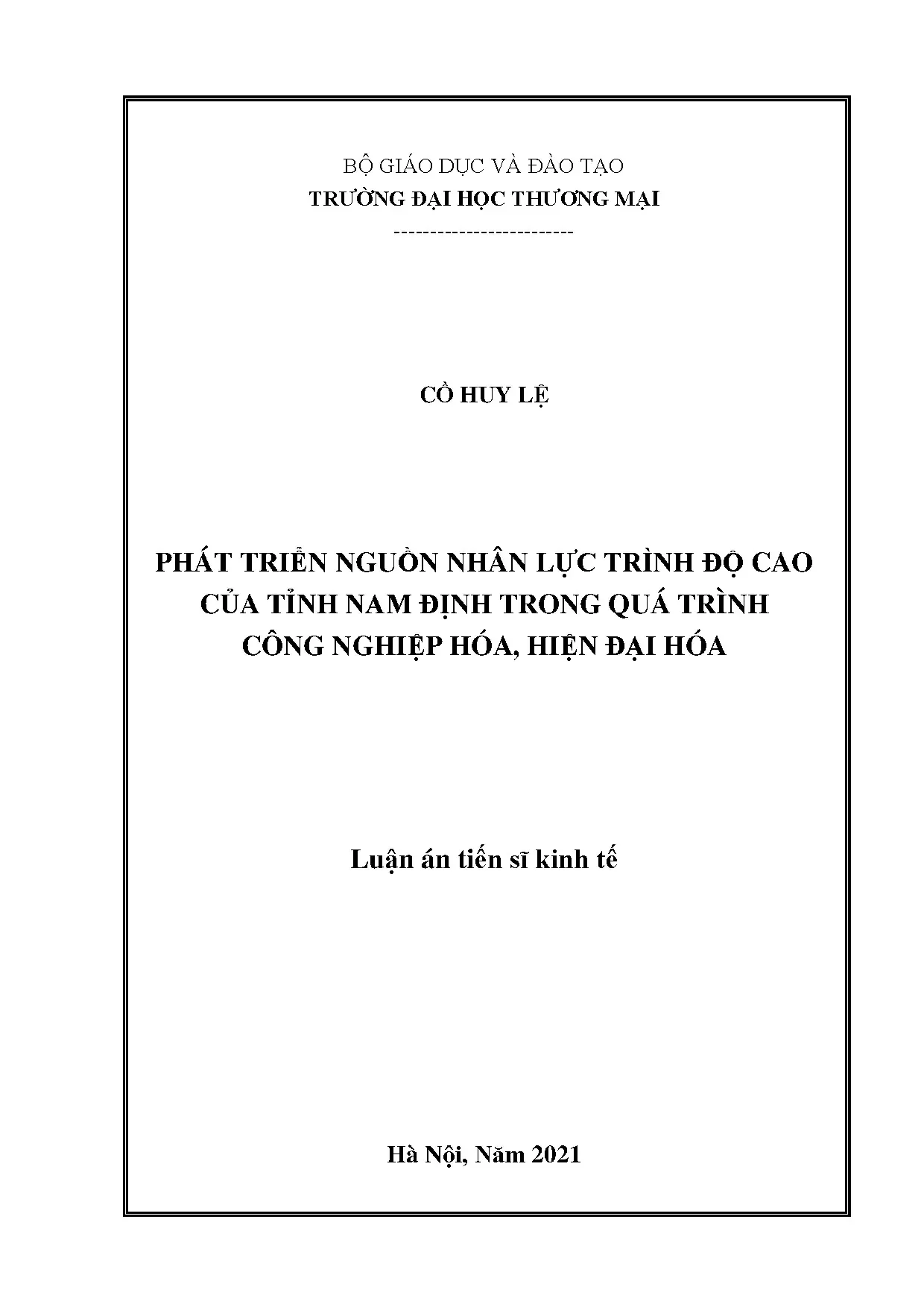 Phát triển nguồn nhân lực trình độ cao cho tỉnh Nam Định