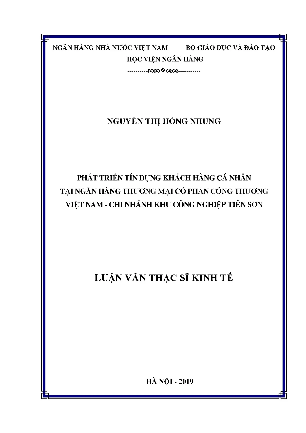 Phát triển tín dụng cá nhân VietinBank Tiên Sơn