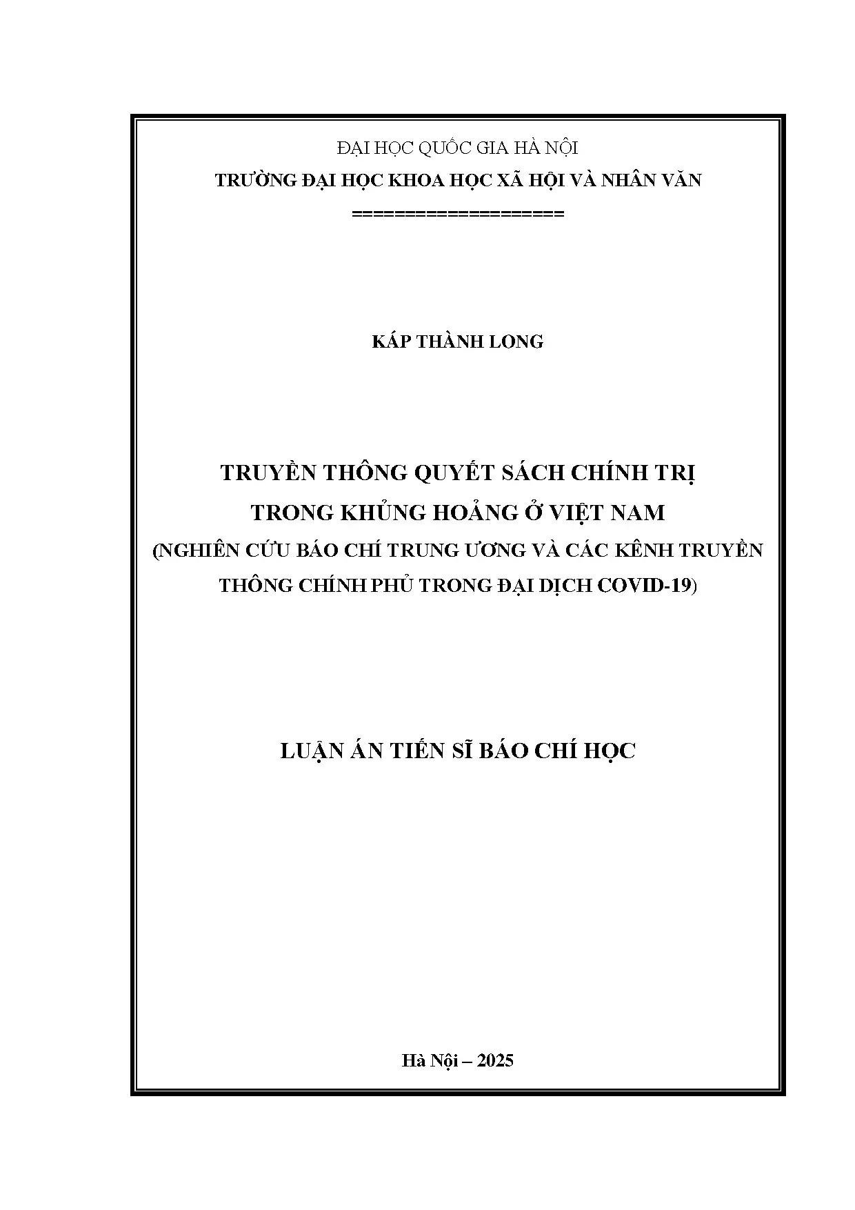Truyền thông quyết sách chính trị trong khủng hoảng COVID-19 Việt Nam