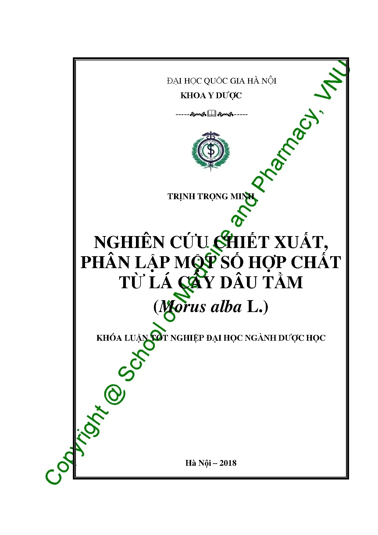Nghiên cứu chiết xuất phân lập một số hợp chất từ lá cây dâu