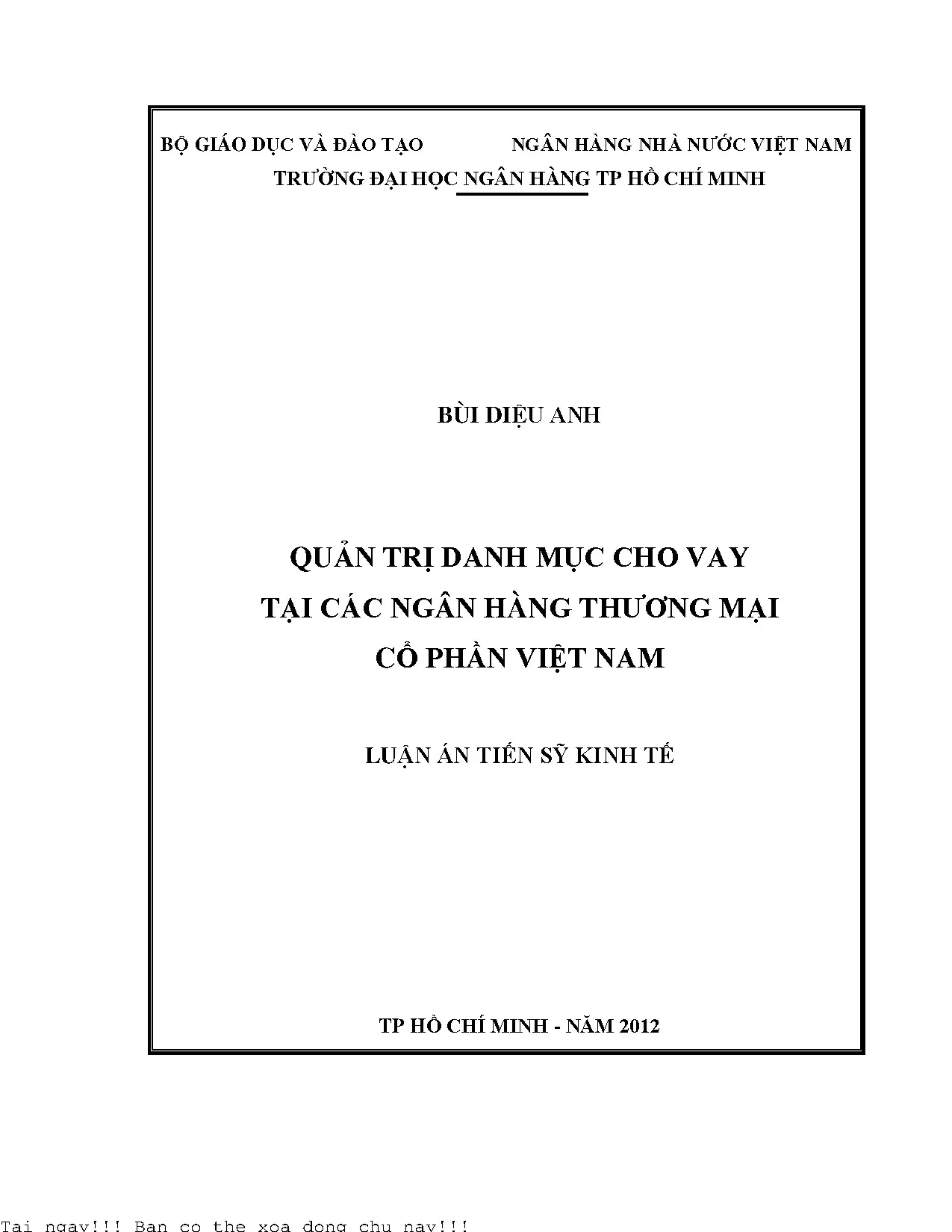 Quản trị danh mục cho vay tại ngân hàng thương mại cổ phần Việt Nam
