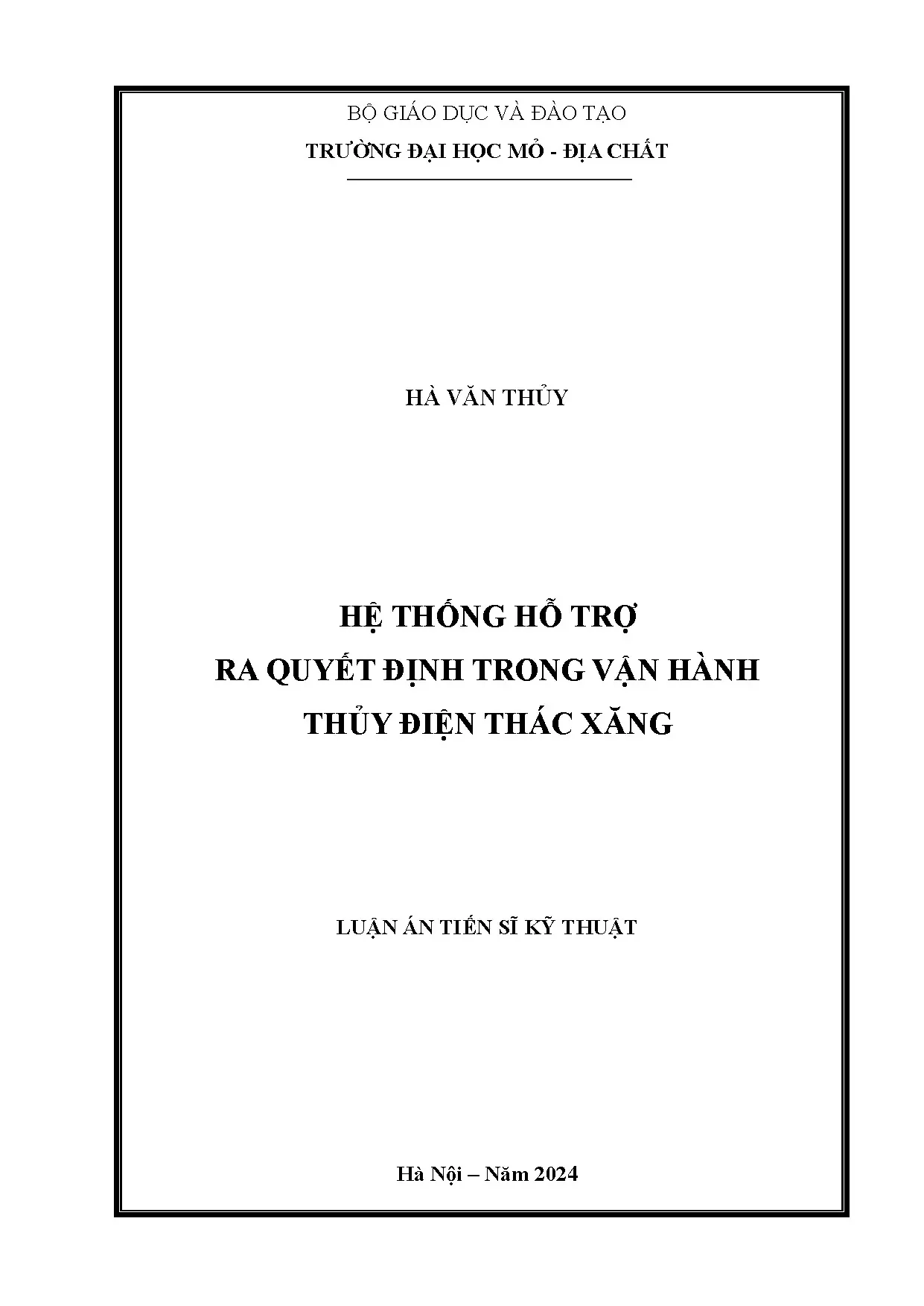 Hệ thống hỗ trợ quyết định vận hành thủy điện thác Xăng