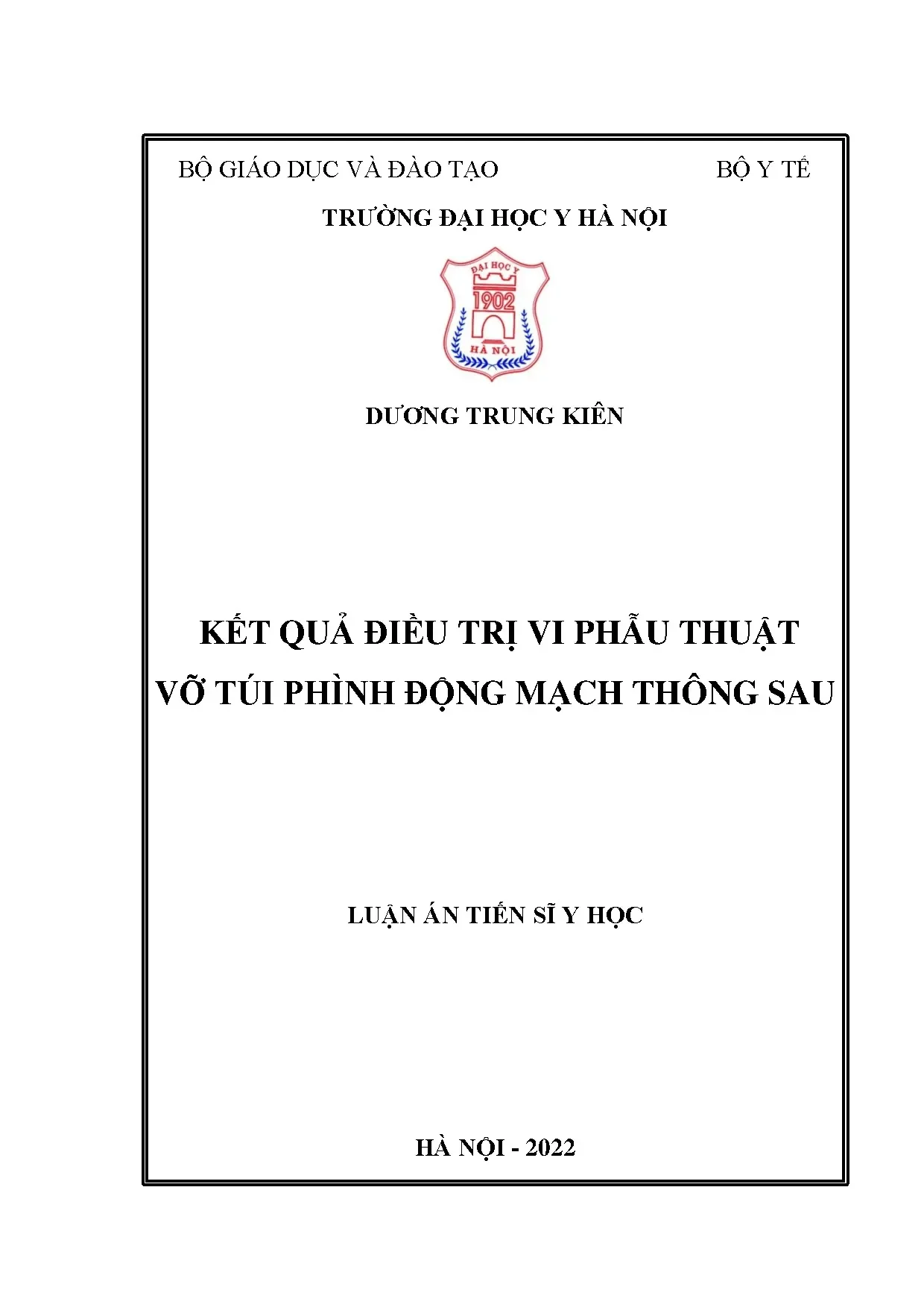 Luận án tiến sĩ kết quả điều trị vi phẫu thuật vỡ túi phình