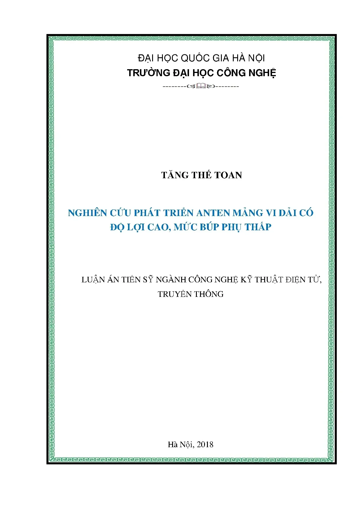 Luận án tiến sĩ nghiên cứu phát triển anten mảng vi dải có đ