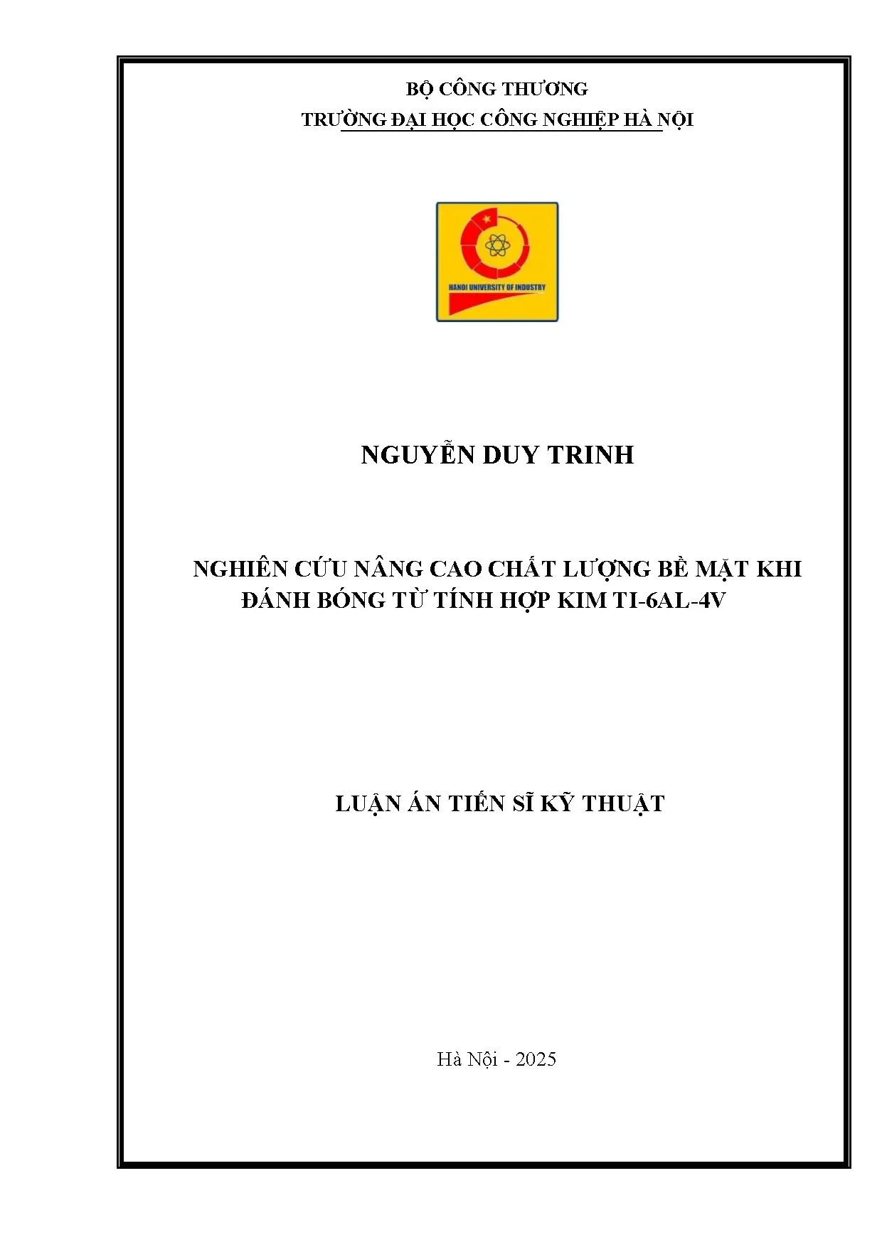 Đánh bóng từ tính hợp kim Ti-6Al-4V - Luận án TS