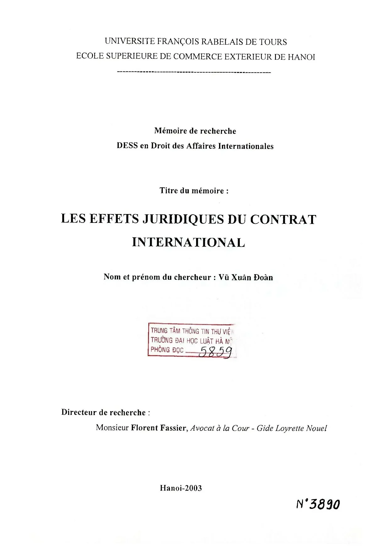 Luận án nghiên cứu les effets juridiques du contrat internat