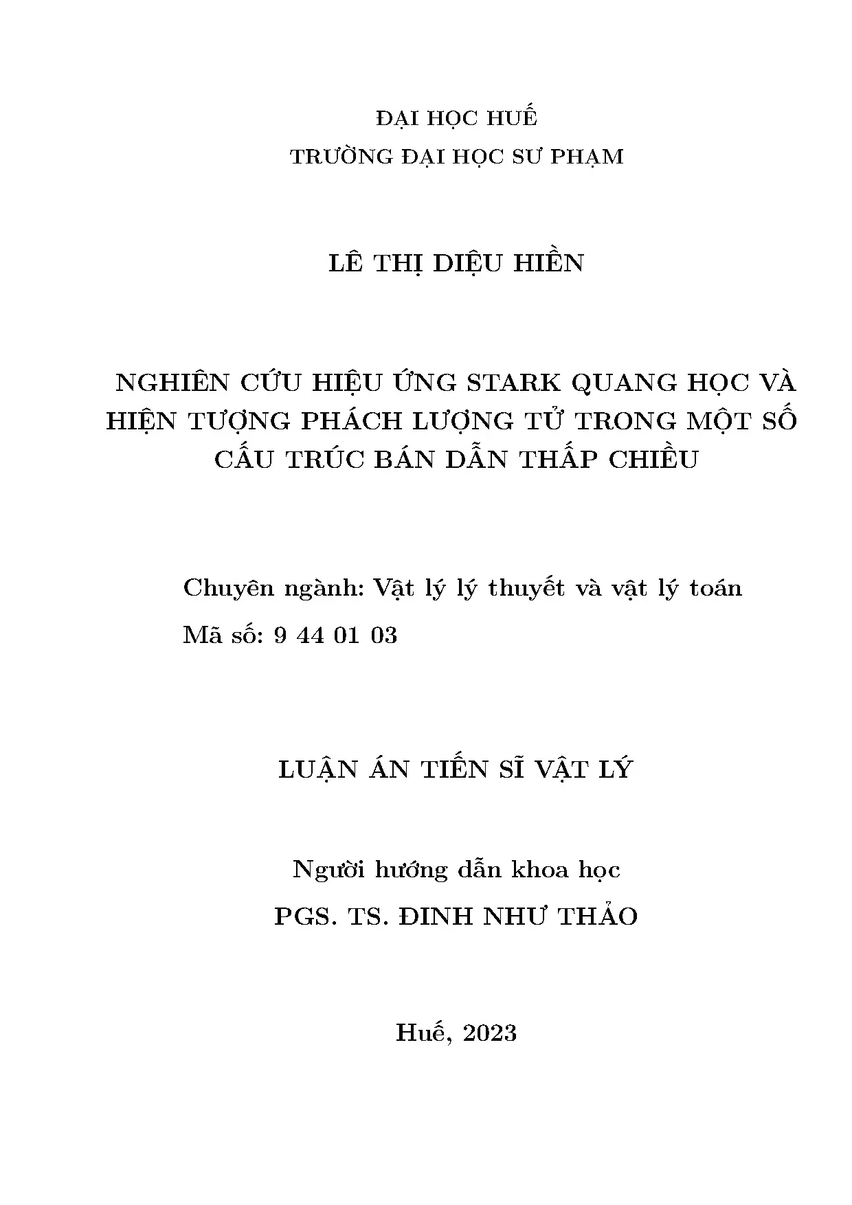 Hiệu ứng Stark và phách lượng tử trong bán dẫn thấp chiều