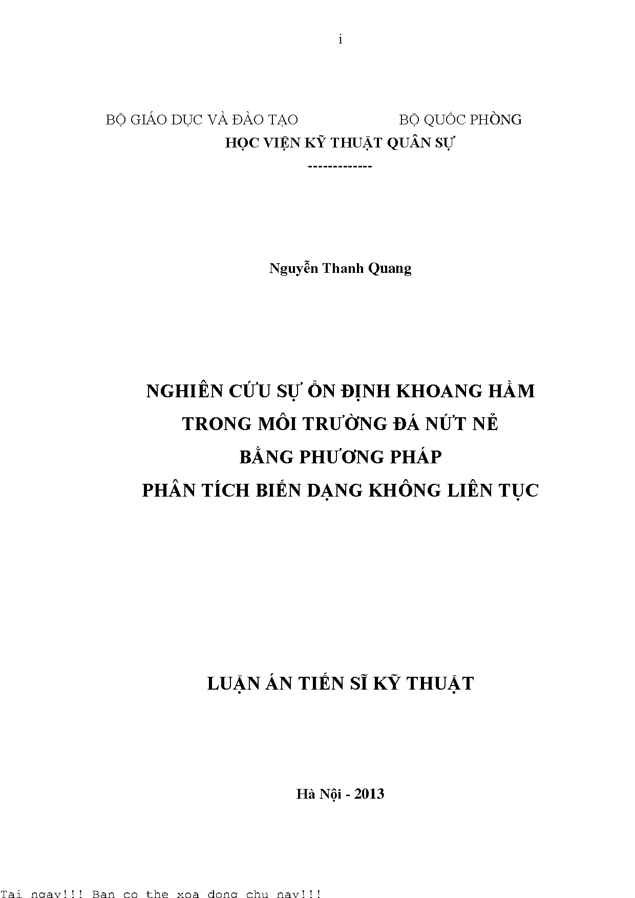 Nghiên cứu ổn định khoang hầm trong đá nứt nẻ bằng phân tích biến dạng