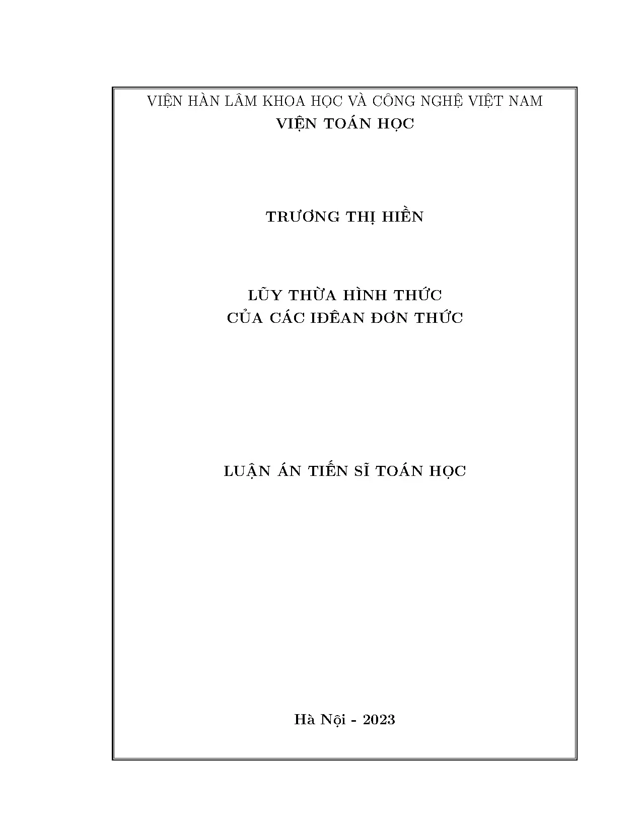 Lũy thừa hình thức của các iđêan đơn thức: Nghiên cứu toán học