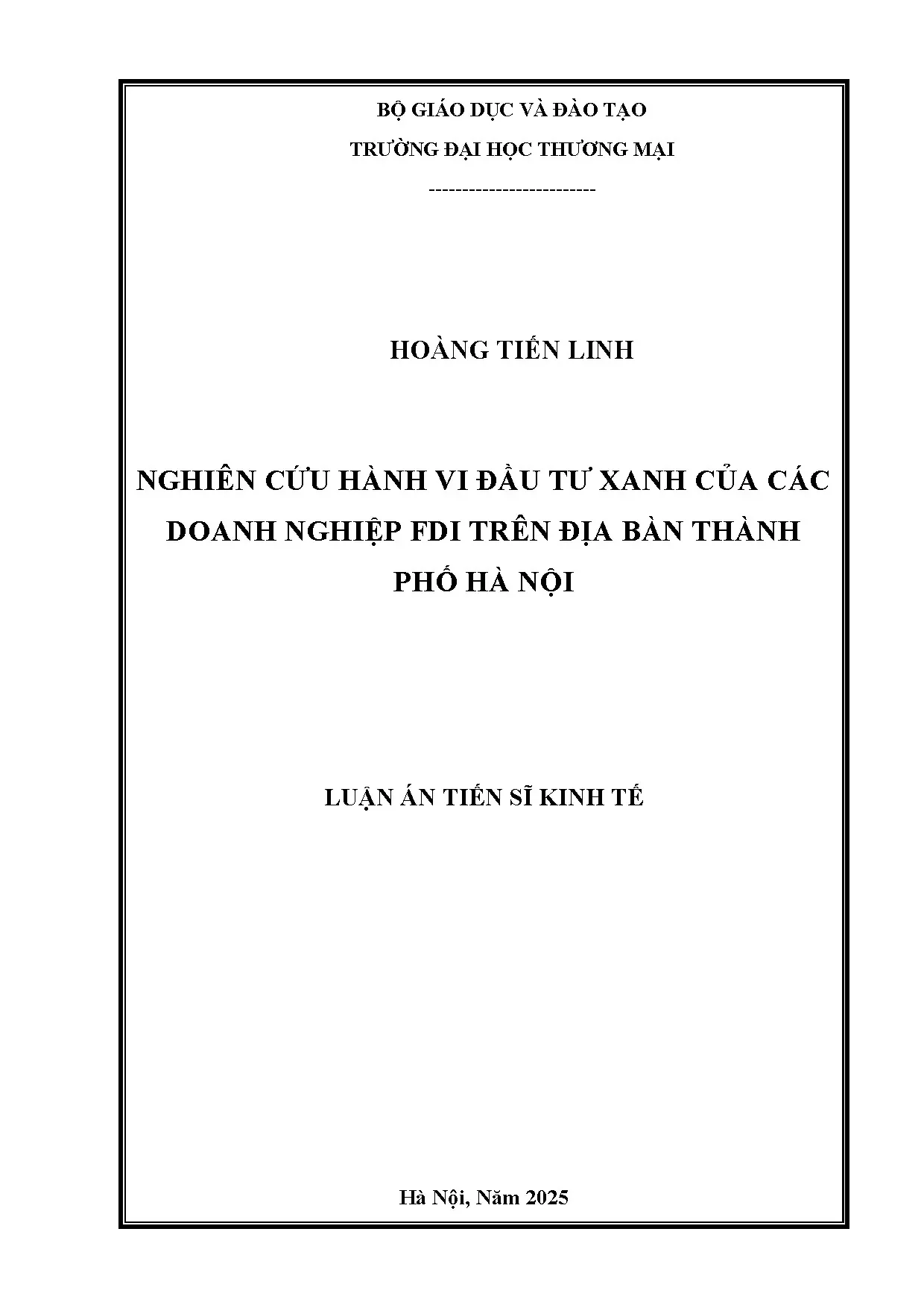 Nghiên cứu hành vi đầu tư xanh của doanh nghiệp FDI tại Hà Nội