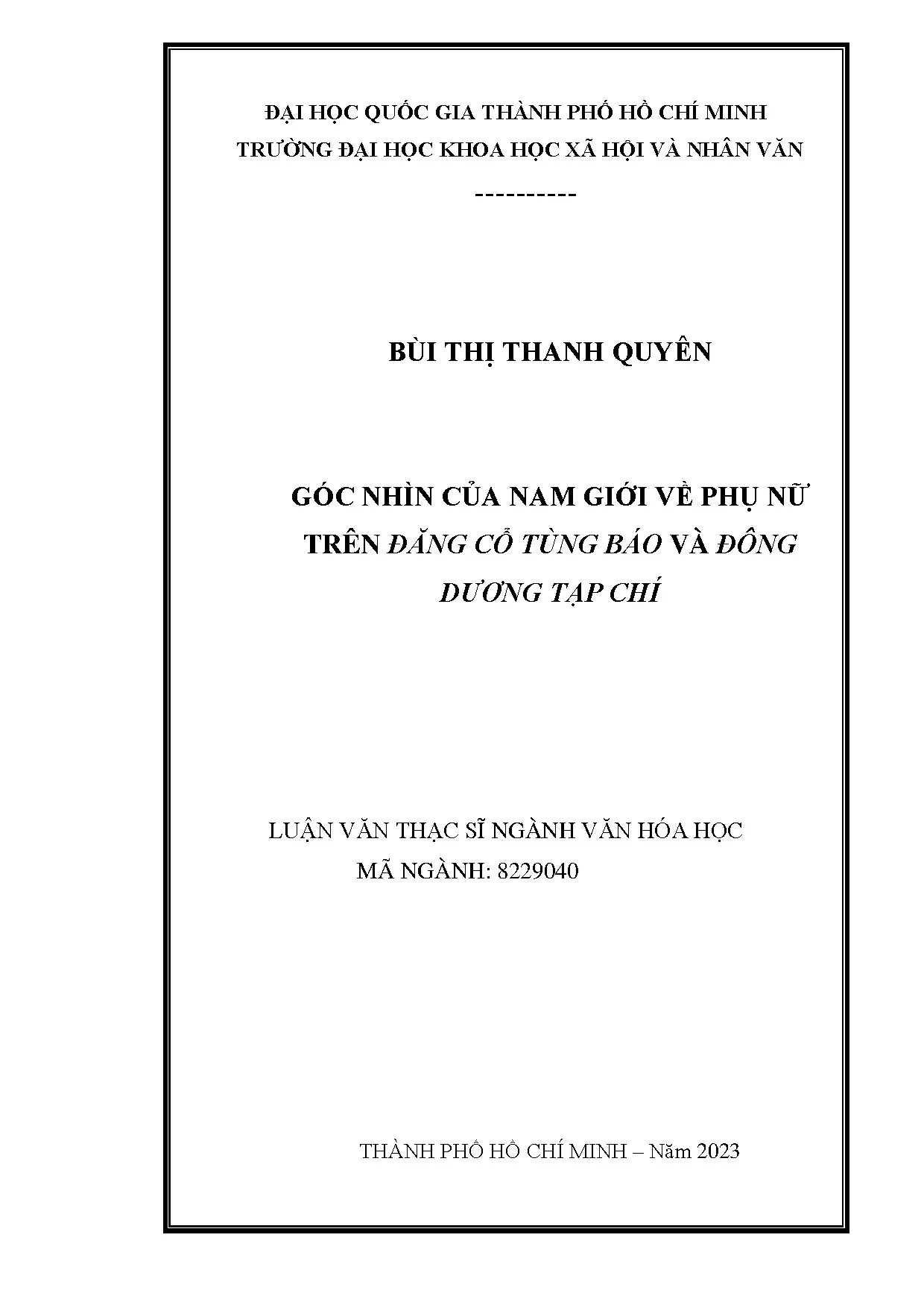 Góc nhìn của nam giới về phụ nữ trên Đăng Cổ Tùng Báo và Đông Dương Tạp Chí