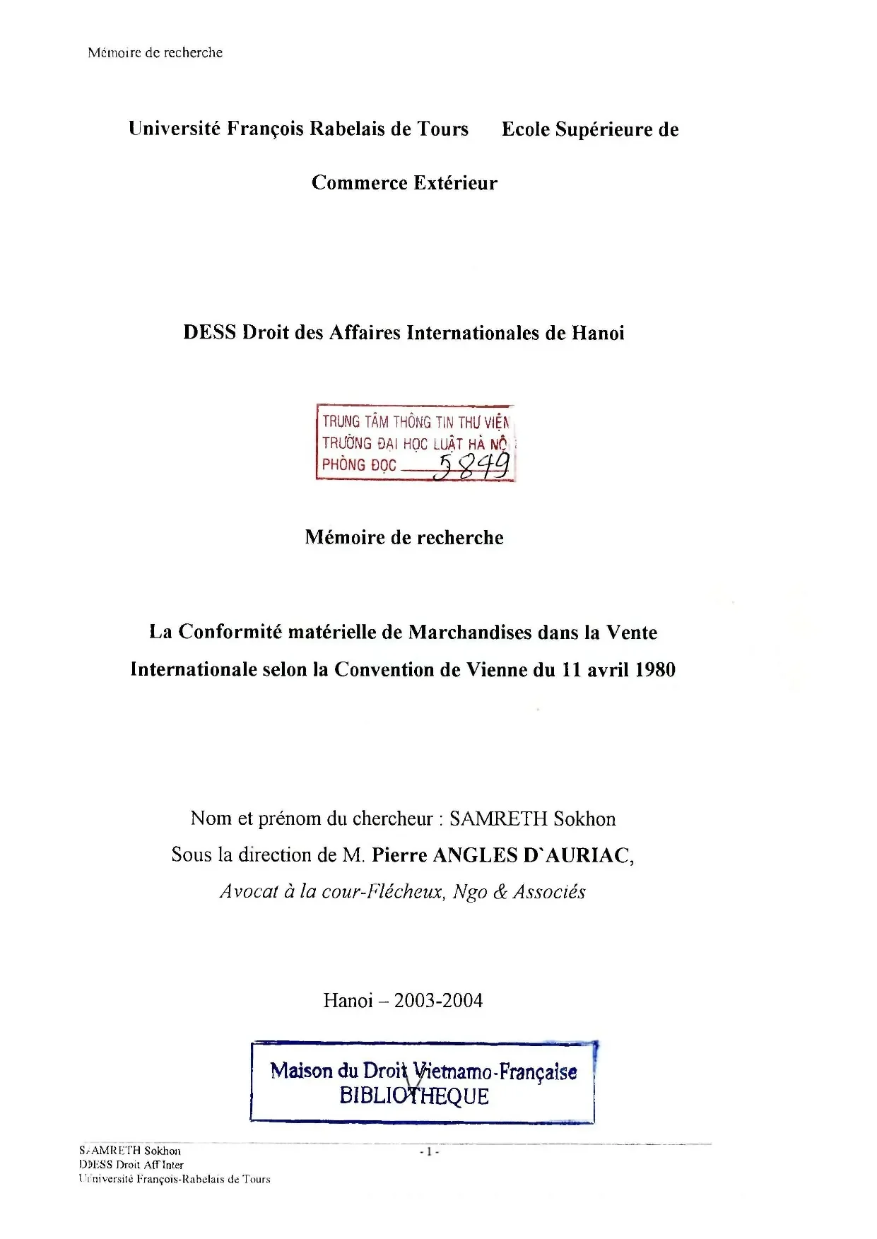Luận án nghiên cứu la conformité matérielle de marchandises