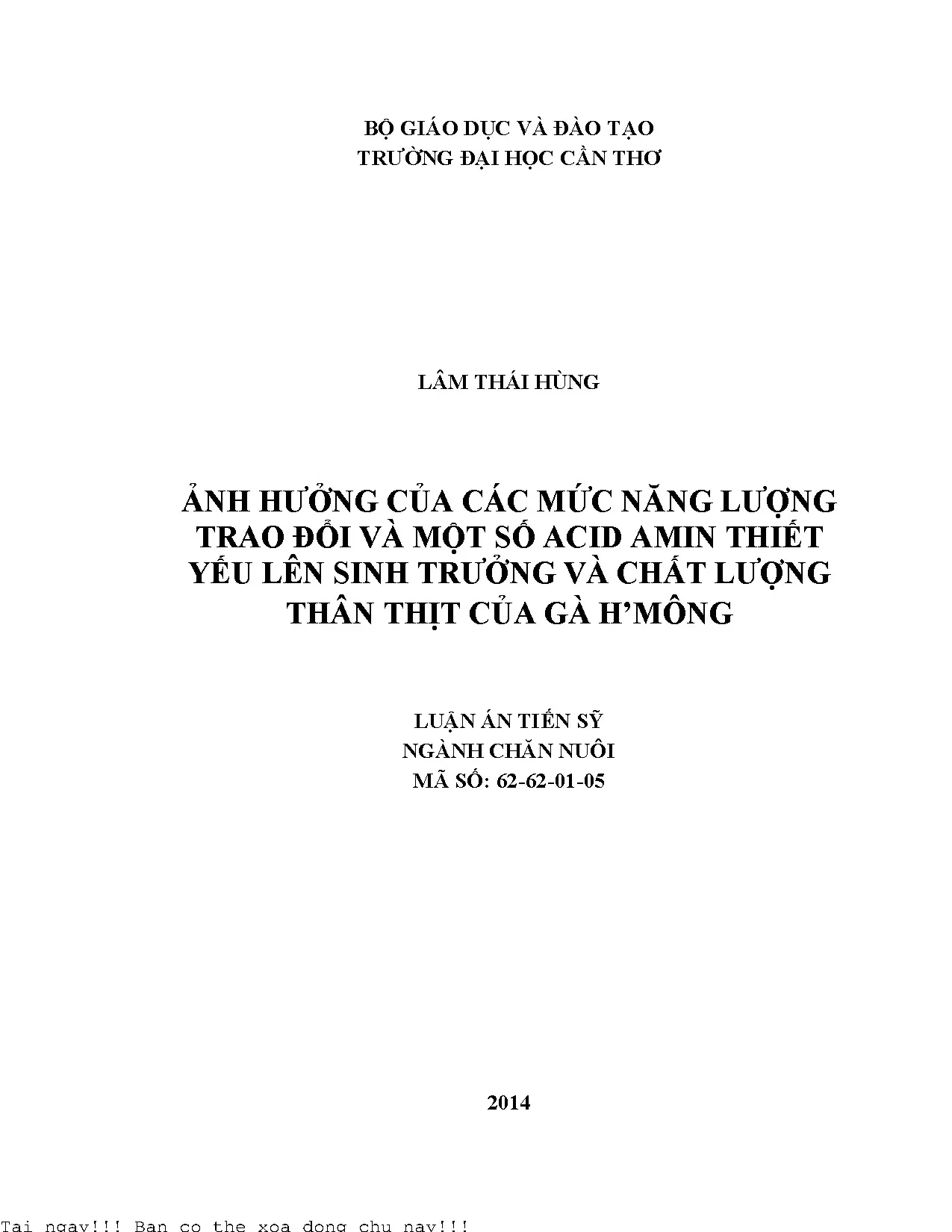 Ảnh hưởng của các mức năng lượng trao đổi và một số acid ami
