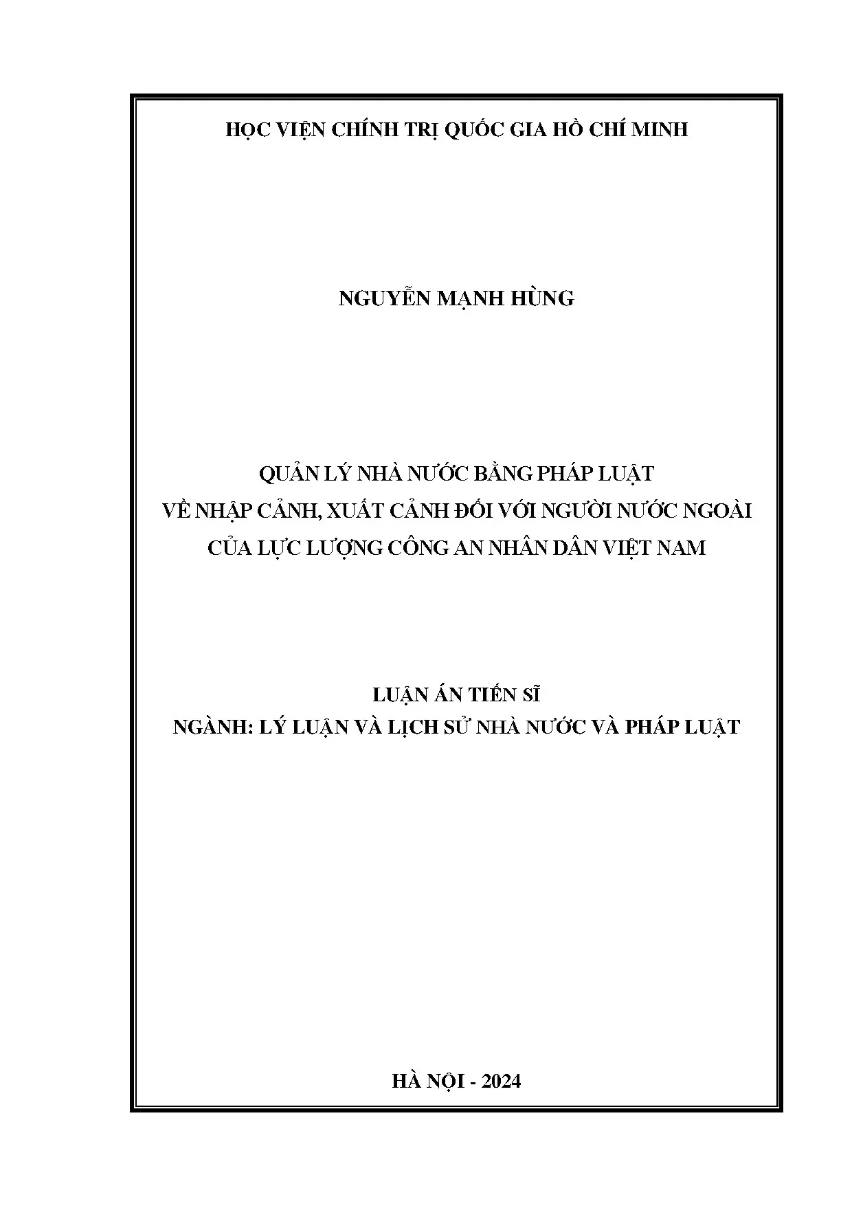 Quản lý nhà nước bằng pháp luật về nhập cảnh, xuất cảnh đối với người nước ngoài