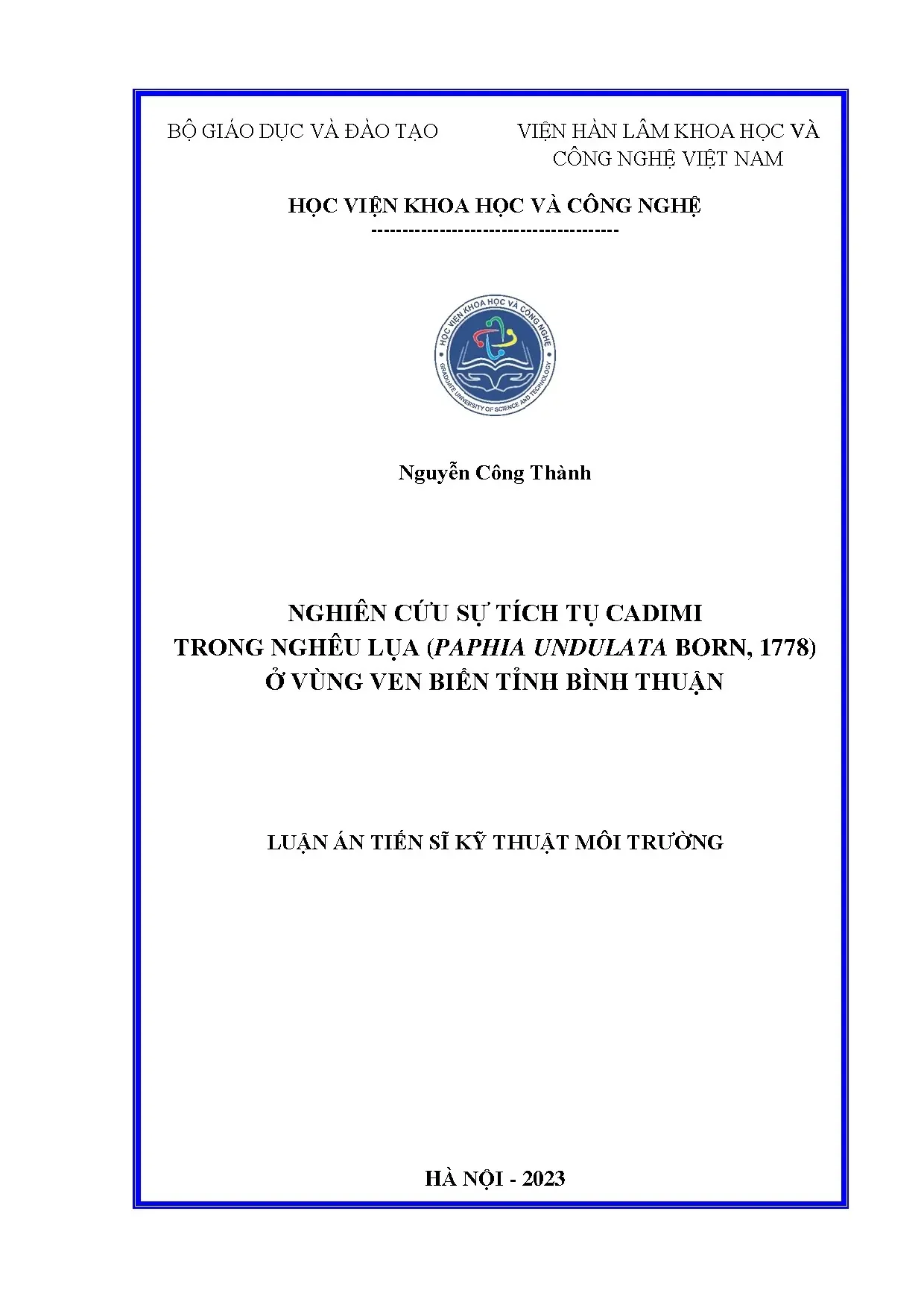 Nghiên cứu sự tích tụ cadimi trong nghêu lụa paphia undulata