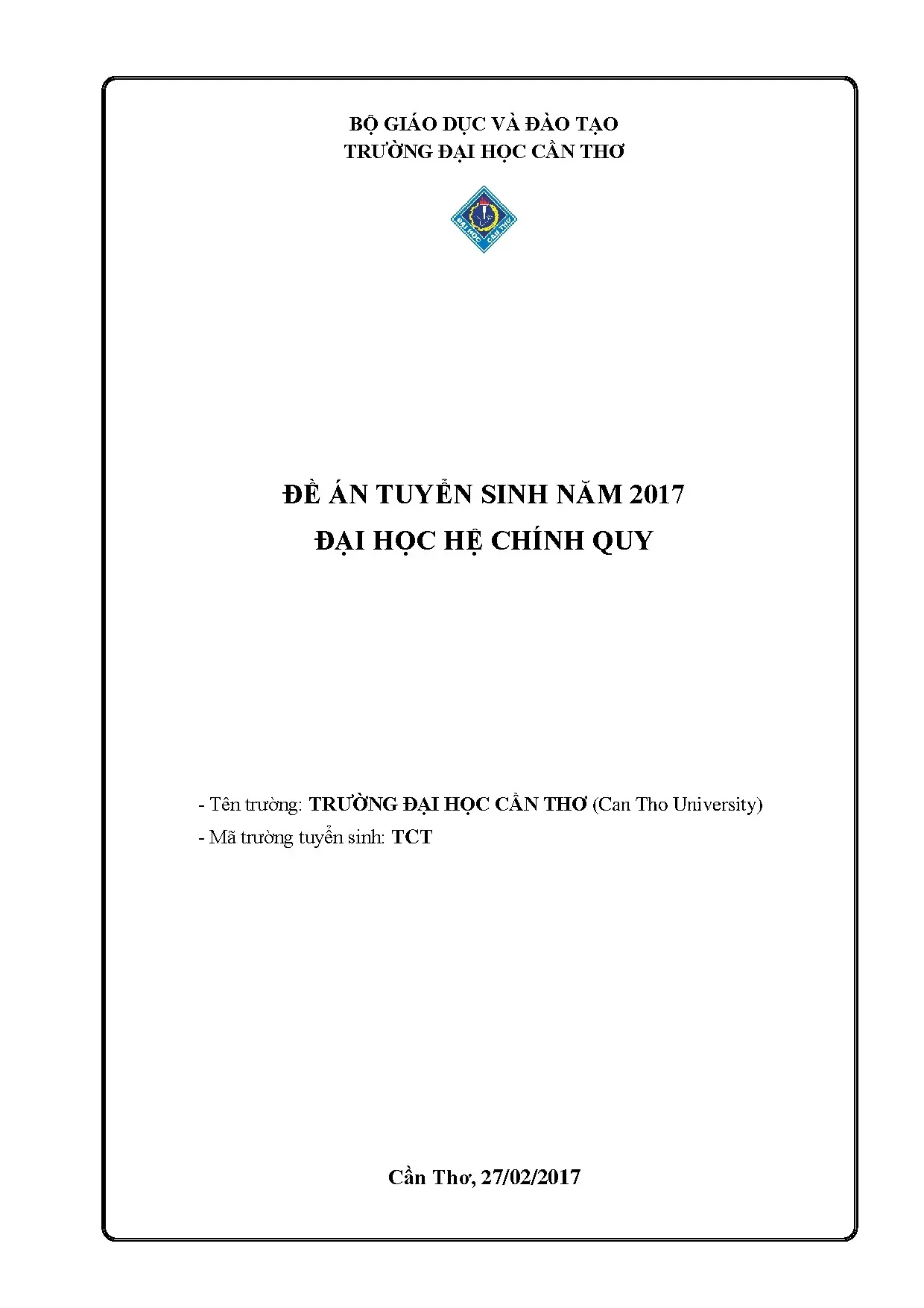 Đề án tuyển sinh năm 2017 Đại học Cần Thơ