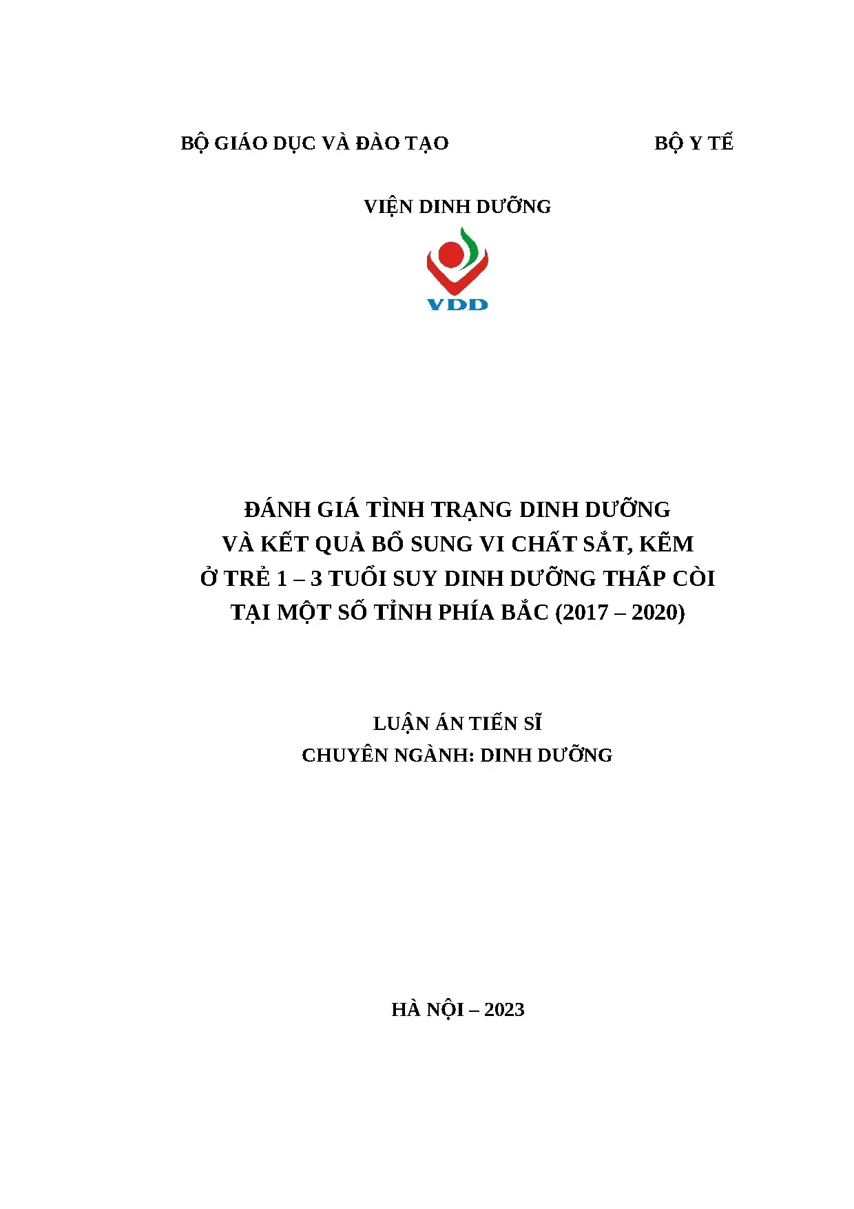 Đánh giá tình trạng dinh dưỡng và hiệu quả bổ sung vi chất sắt, kẽm ở trẻ suy dinh dưỡng