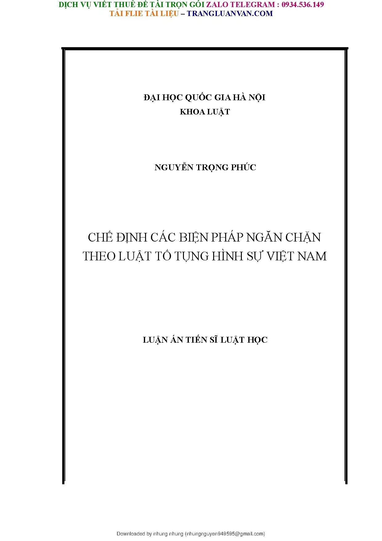 Luận án tiến sĩ luật học về biện pháp ngăn chặn theo luật tố tụng hình sự