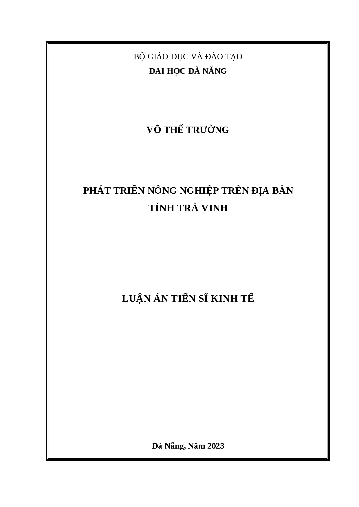 Luận án tiến sĩ phát triển nông nghiệp trên địa bàn tỉnh trà