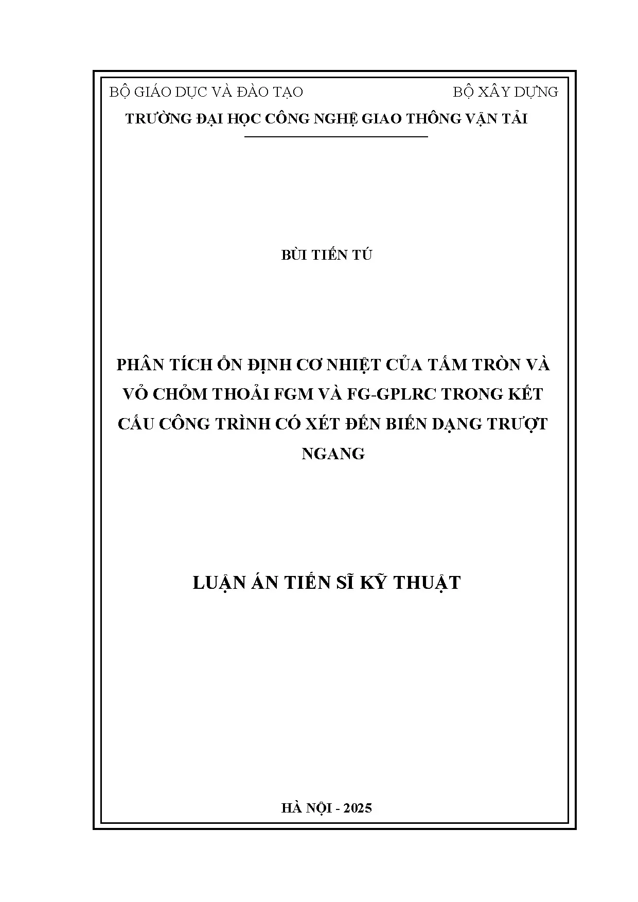 Ổn định Cơ Nhiệt Kết Cấu Chỏm Thoải FGM & FG-GPLRC