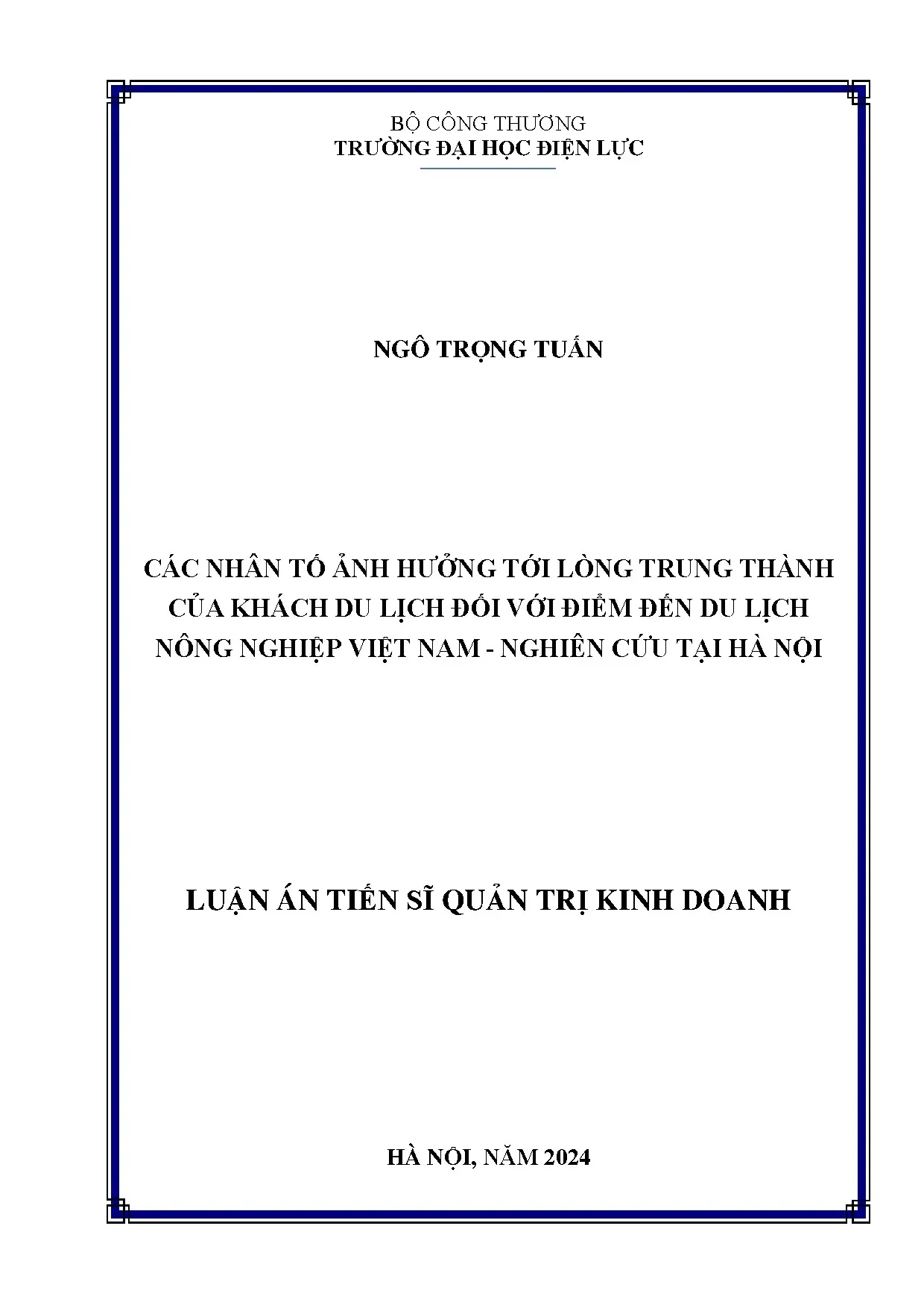Luận án: Lòng trung thành du lịch nông nghiệp Việt Nam