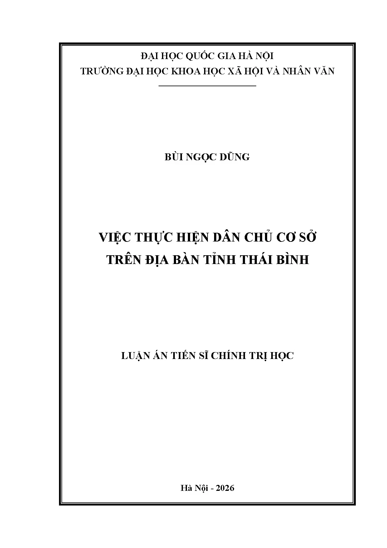 Luận án: Thực hiện dân chủ cơ sở tại tỉnh Thái Bình