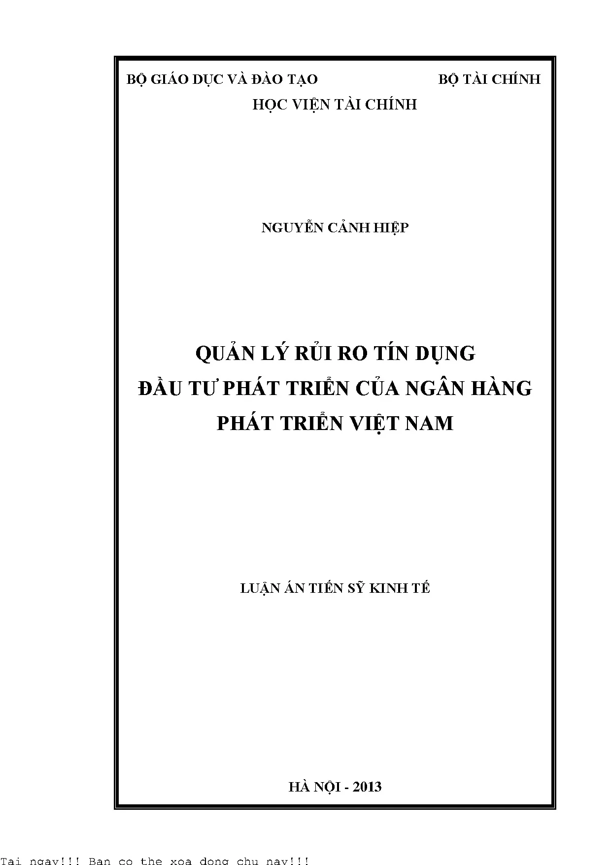 Quản lý rủi ro tín dụng đầu tư phát triển của ngân hàng phát