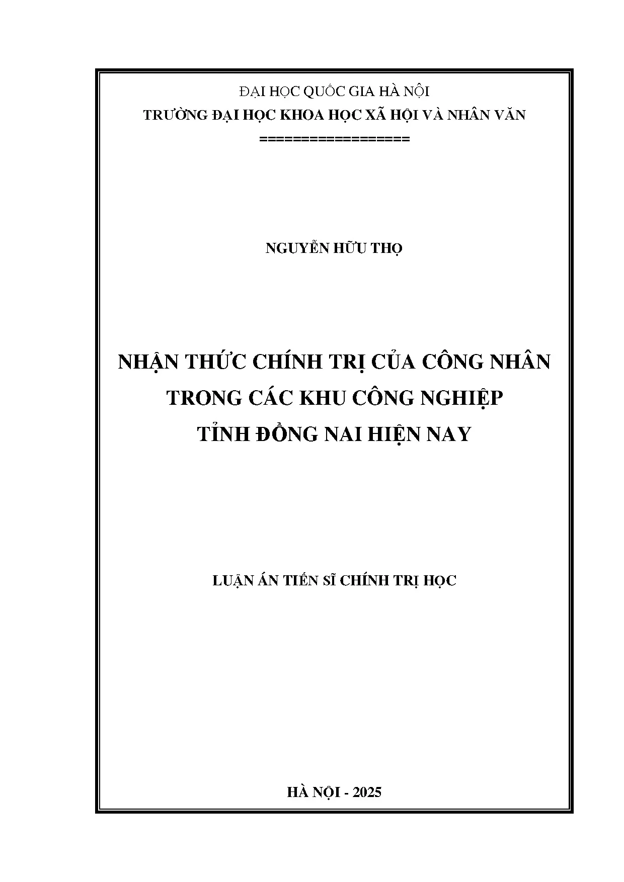Nhận thức chính trị của công nhân khu công nghiệp Đồng Nai hiện nay