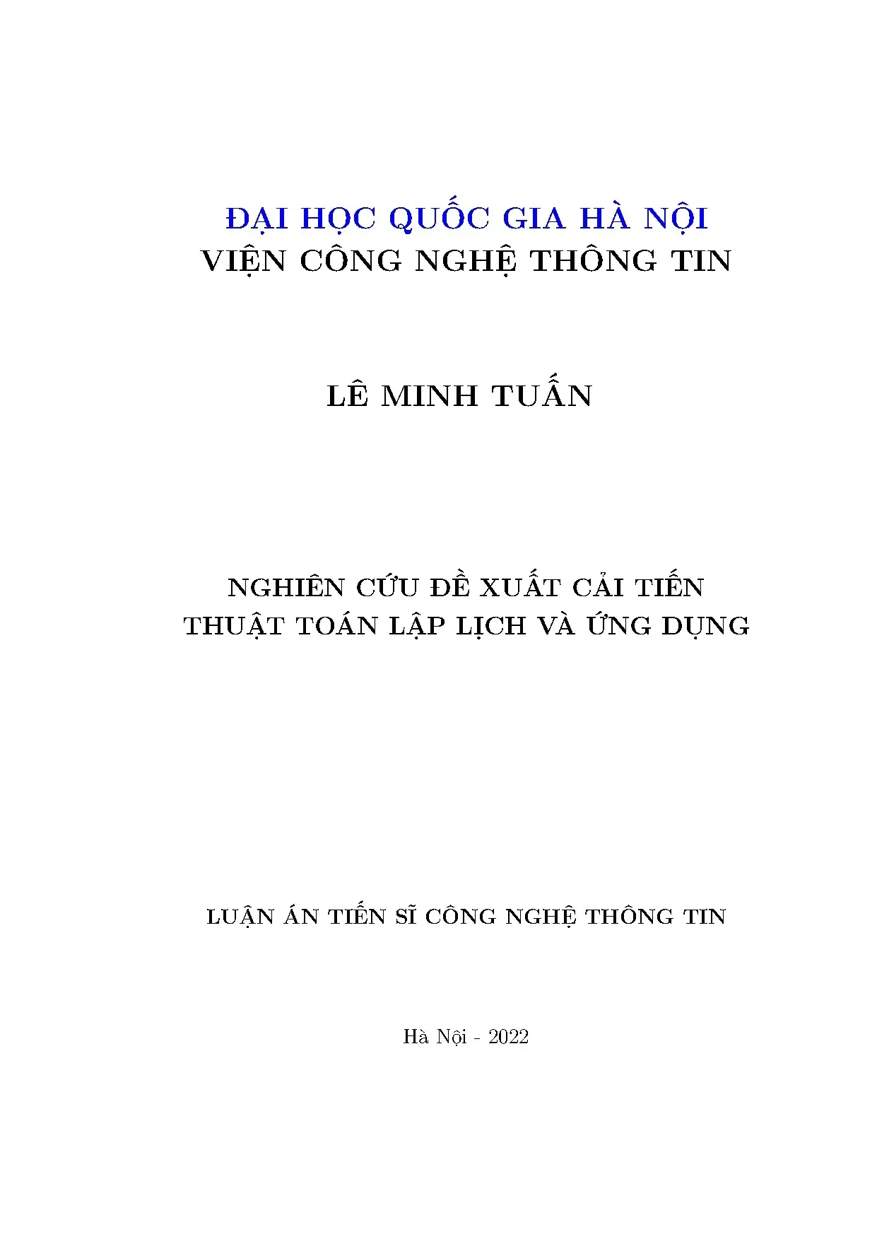 Cải tiến thuật toán lập lịch và ứng dụng - Luận án TS