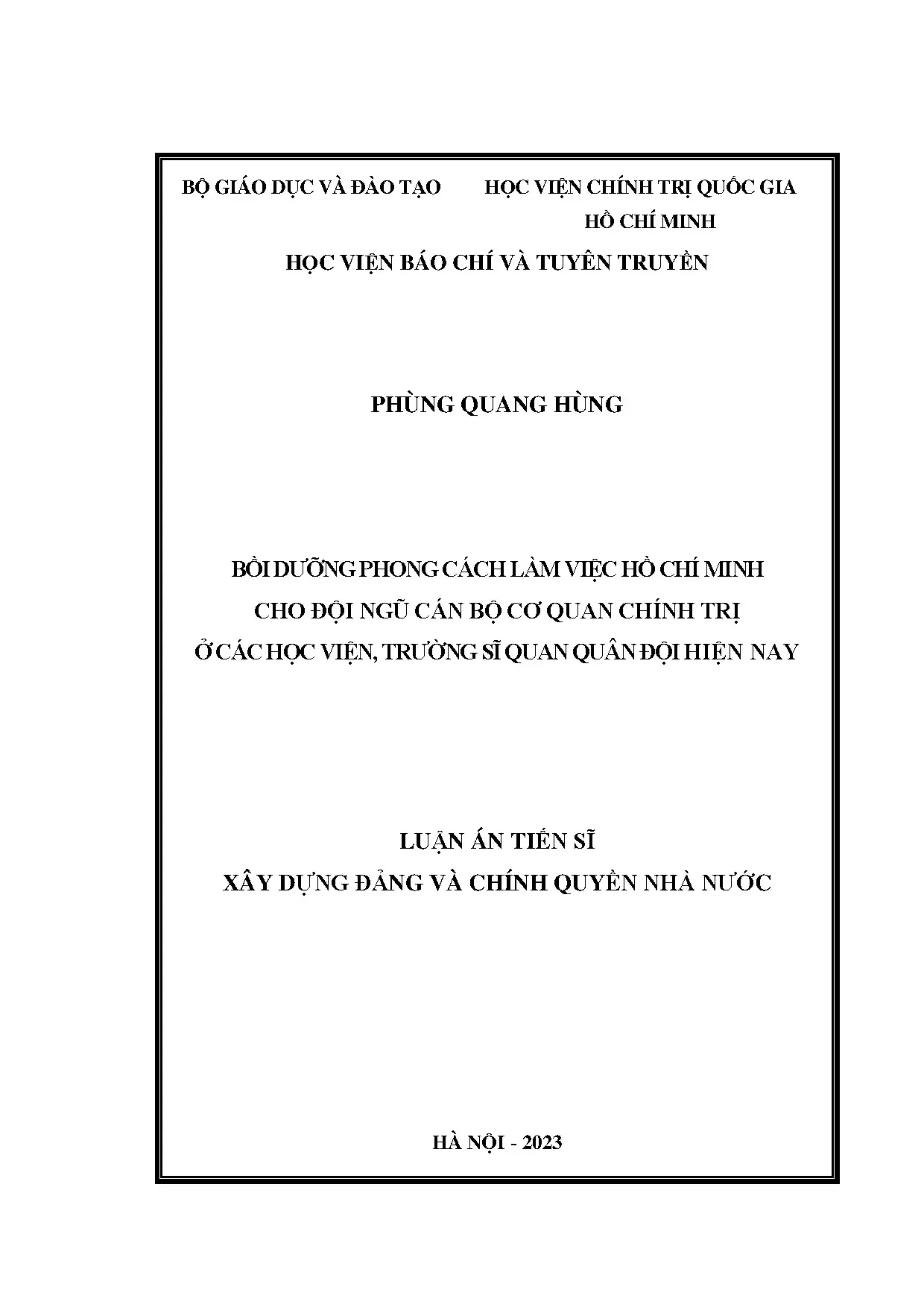 Bồi dưỡng phong cách làm việc Hồ Chí Minh cho đội ngũ cán bộ