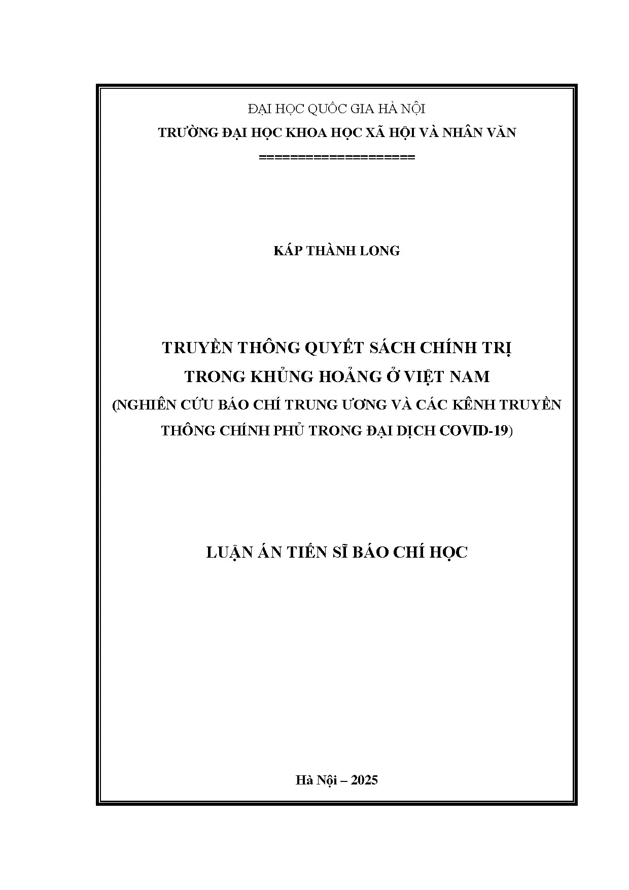 Truyền thông quyết sách chính trị trong khủng hoảng ở Việt Nam