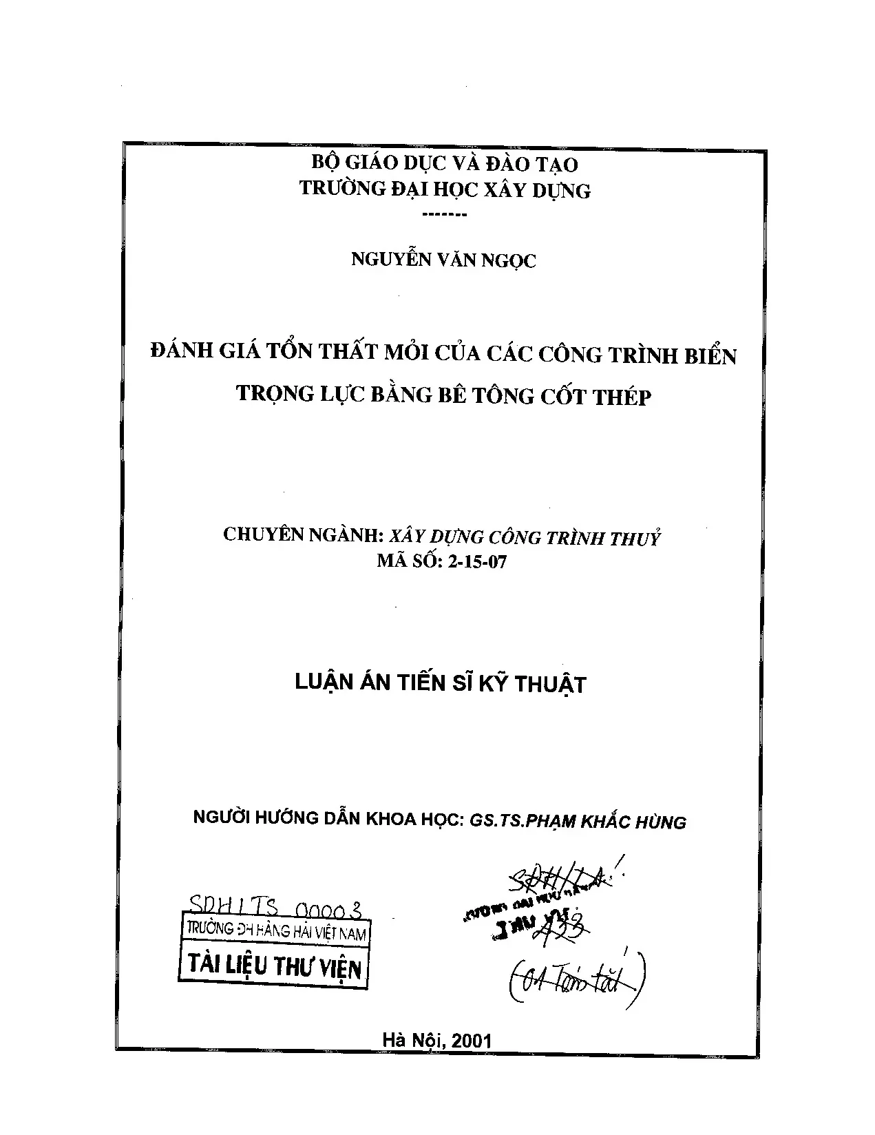 Đánh giá tổn thất mới của các công trình biển trọng lực bằng