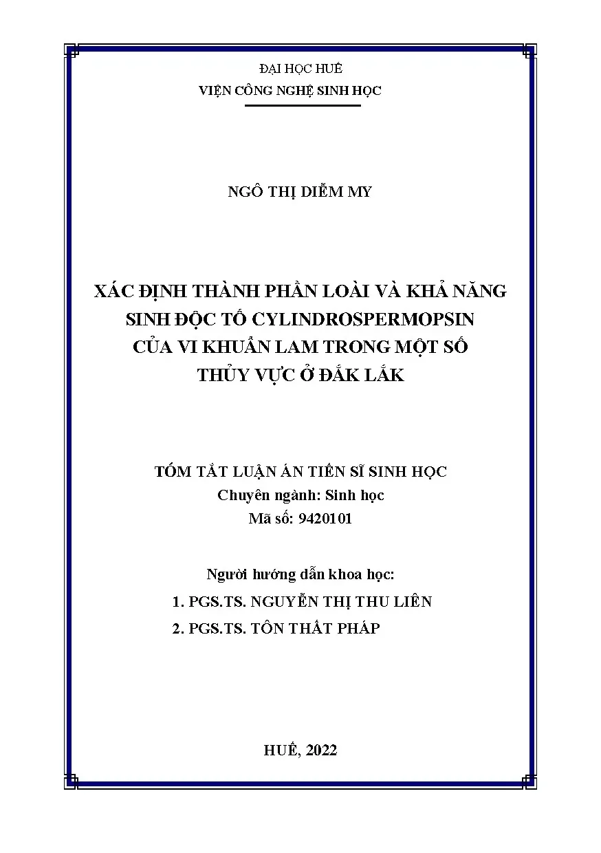 Xác định thành phần loài vi khuẩn lam và độc tố cylindrospermopsin ở Đắk Lắk