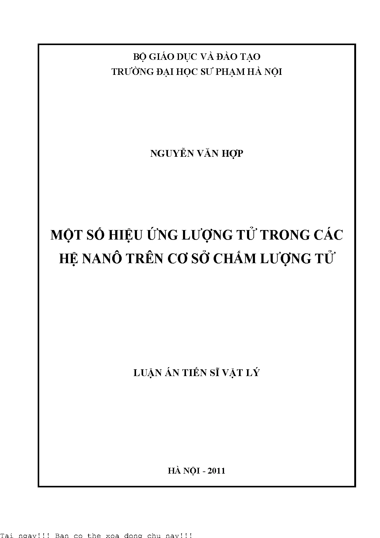 Hiệu ứng lượng tử trong hệ nanô dựa trên chấm lượng tử