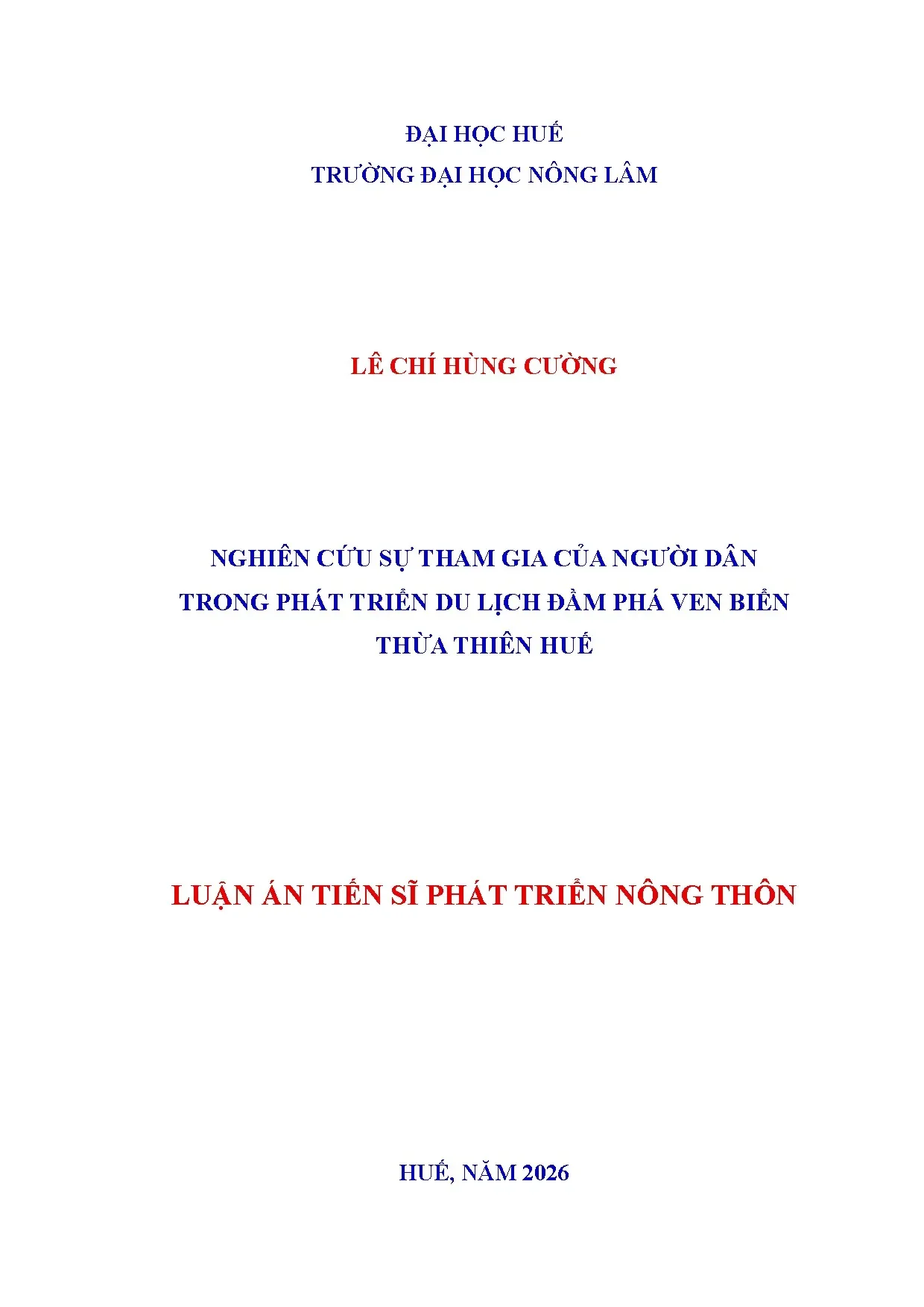 Luận án Tiến sĩ: Du lịch đầm phá Thừa Thiên Huế và sự tham gia