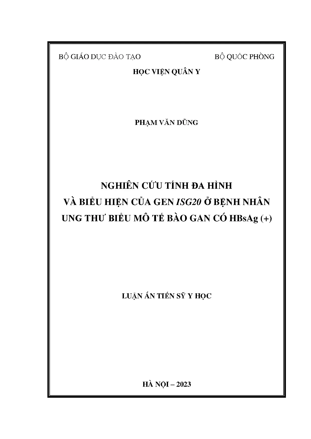 Nghiên cứu tính đa hình gen ISG20 ở bệnh nhân ung thư biểu mô tế bào gan
