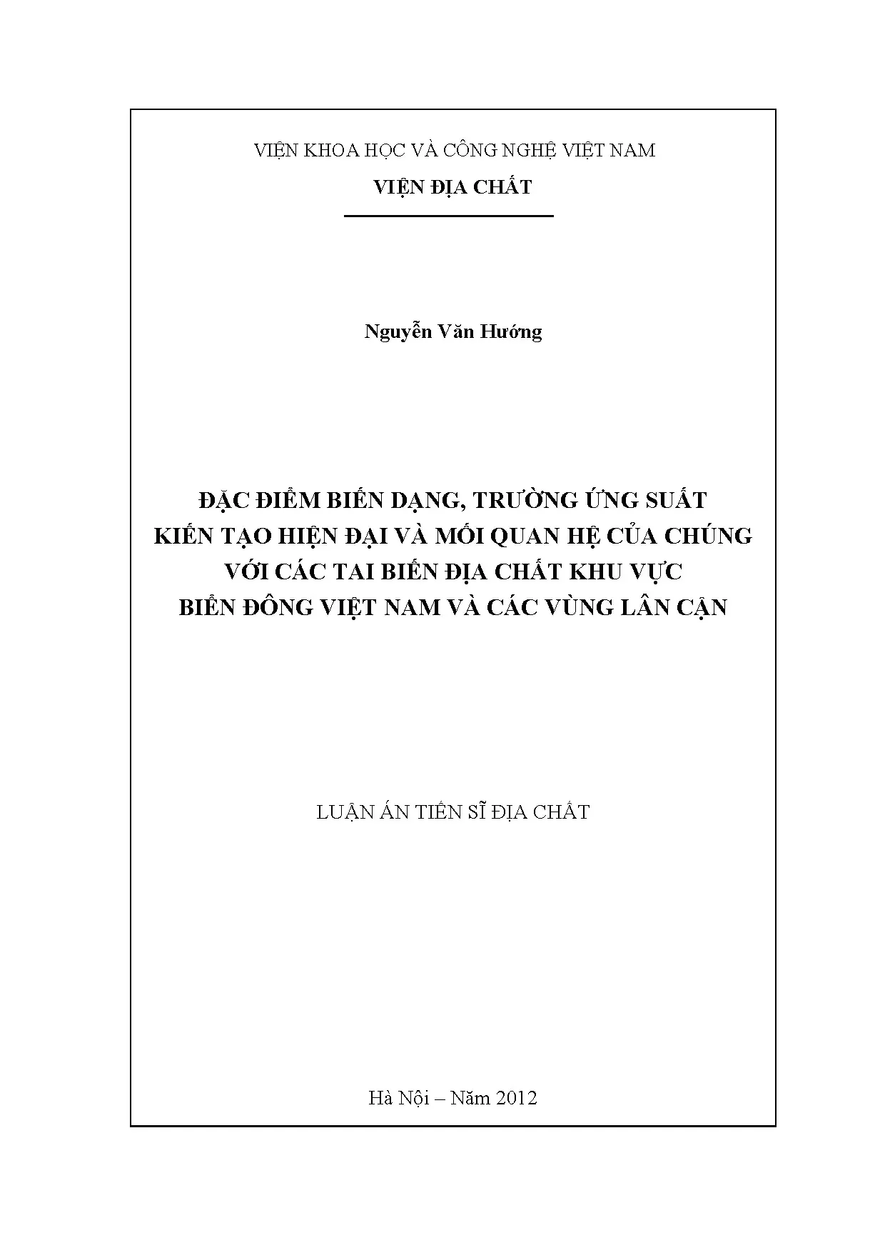 Đặc điểm biến dạng, trường ứng suất và mối liên hệ tai biến địa chất Biển Đông