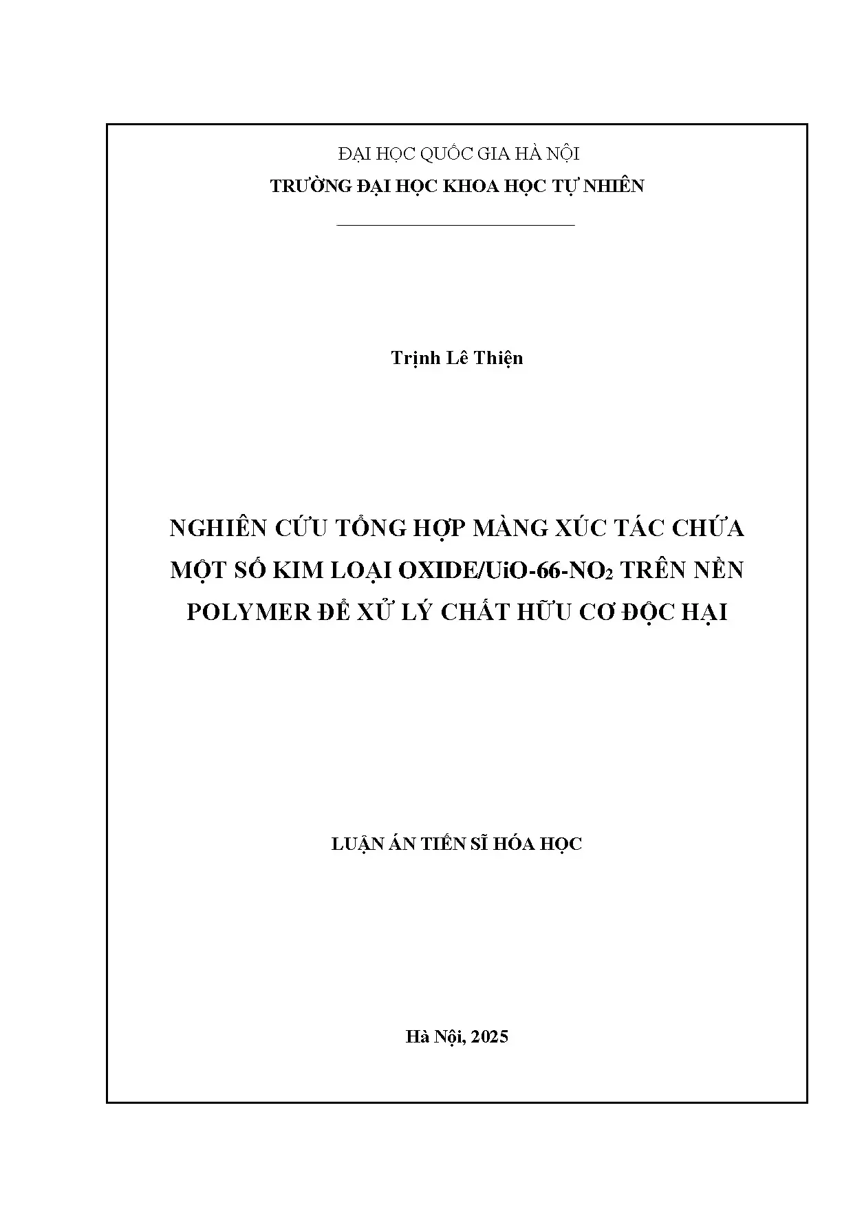 Nghiên cứu tổng hợp màng xúc tác chứa kim loại oxide/UiO-66-NO2