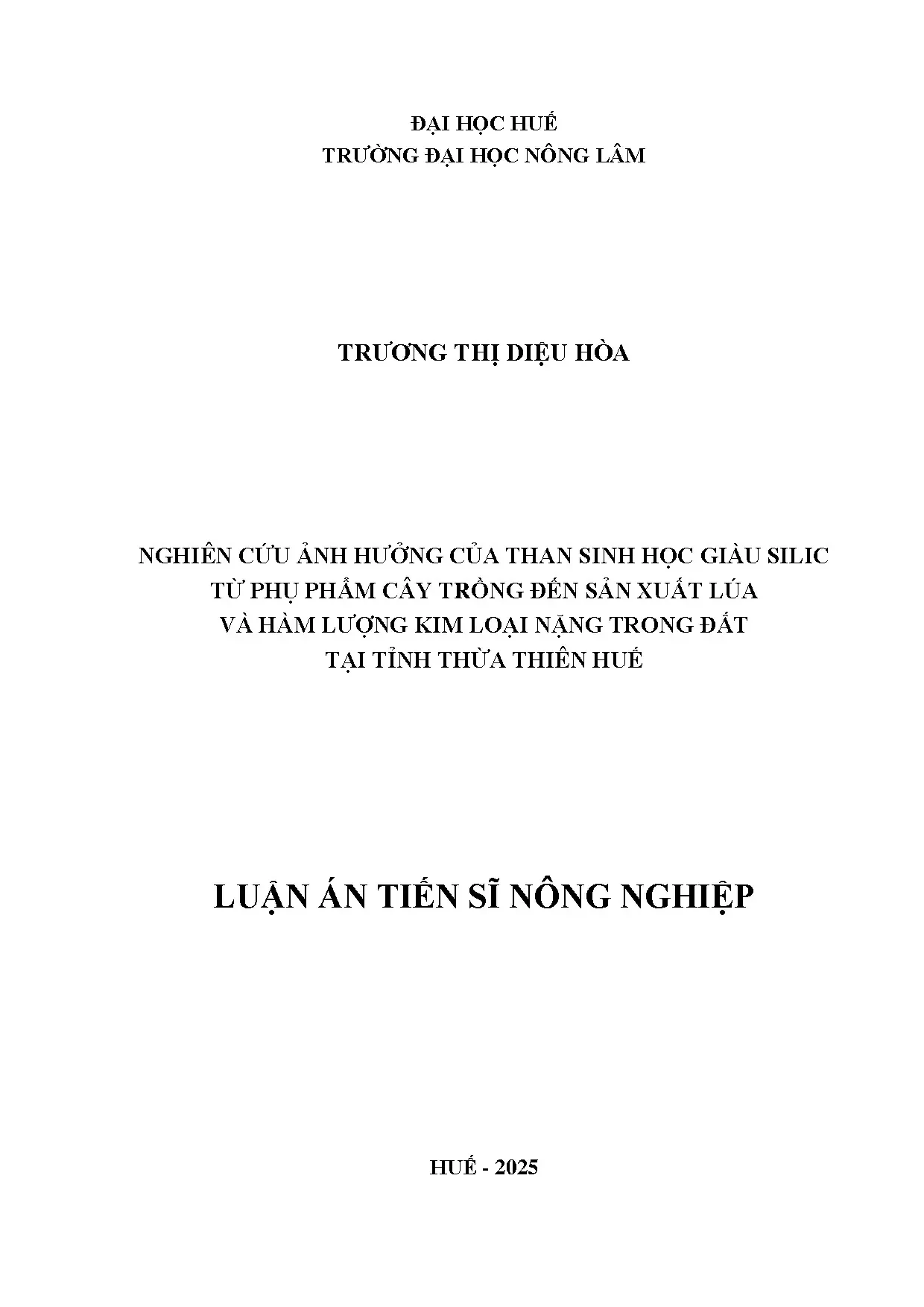 Ảnh hưởng của than sinh học giàu silic đến sản xuất lúa và hàm lượng kim loại nặng