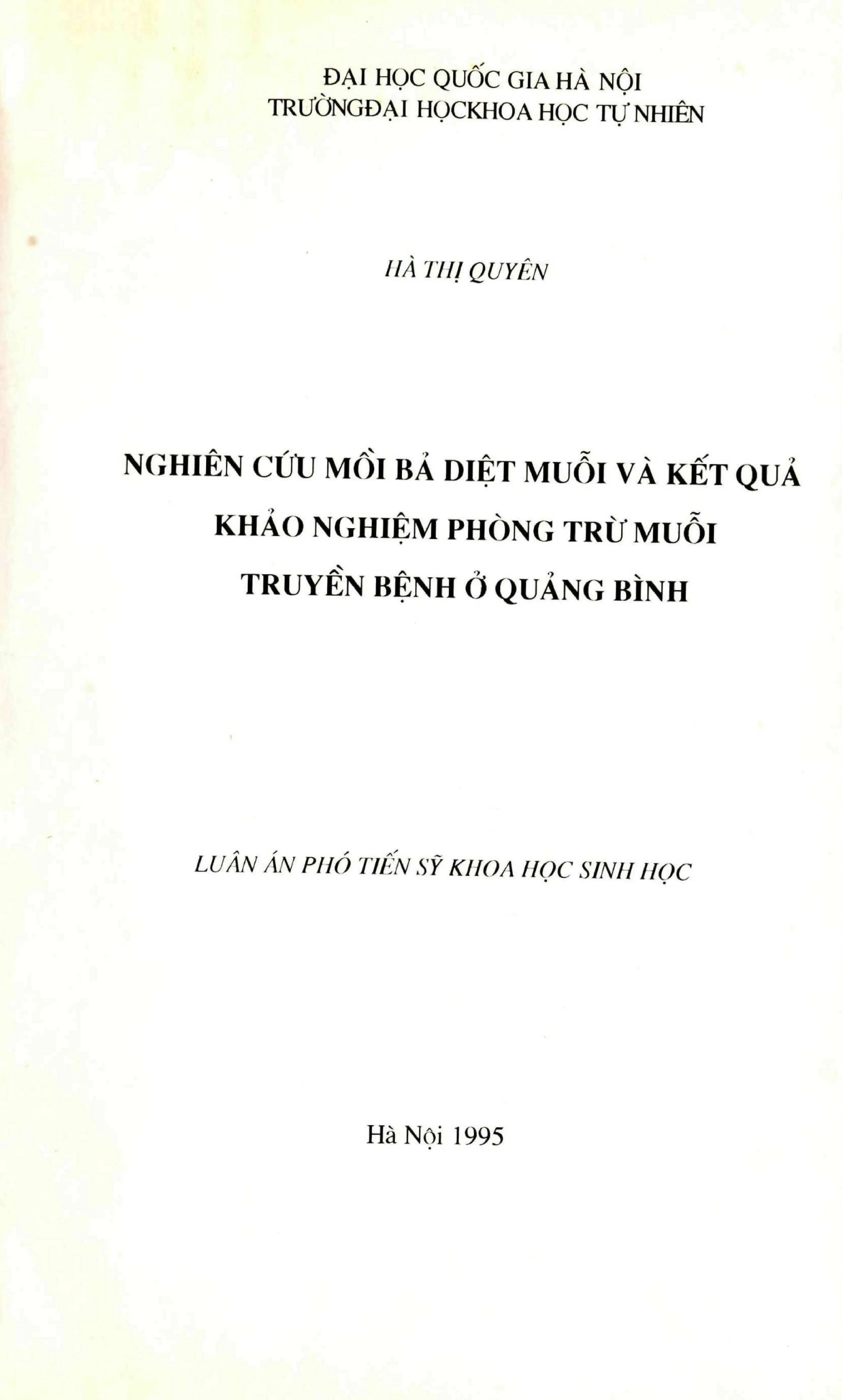 Luận án phó tiến sĩ sinh học nghiên cứu mồi bả diệt muỗi và