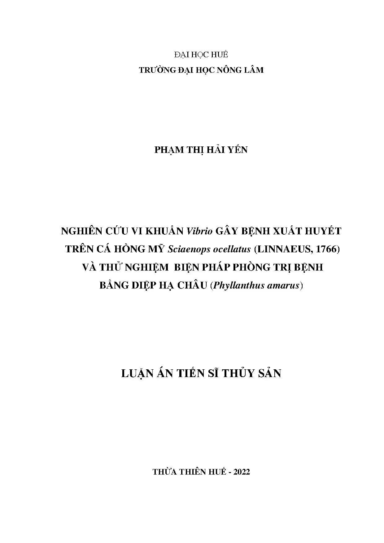 Luận án tiến sĩ thủy sản