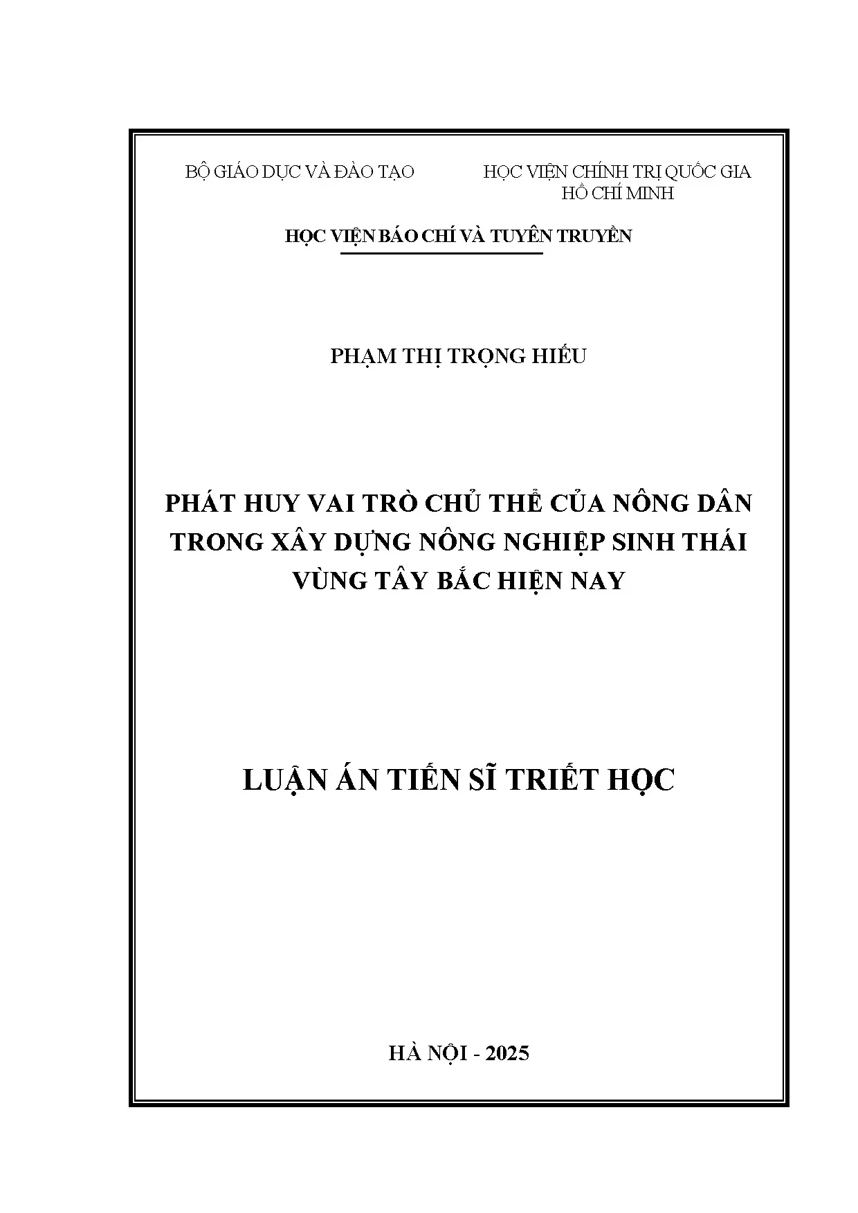 Luận án TS: Vai trò nông dân xây dựng NNST Tây Bắc