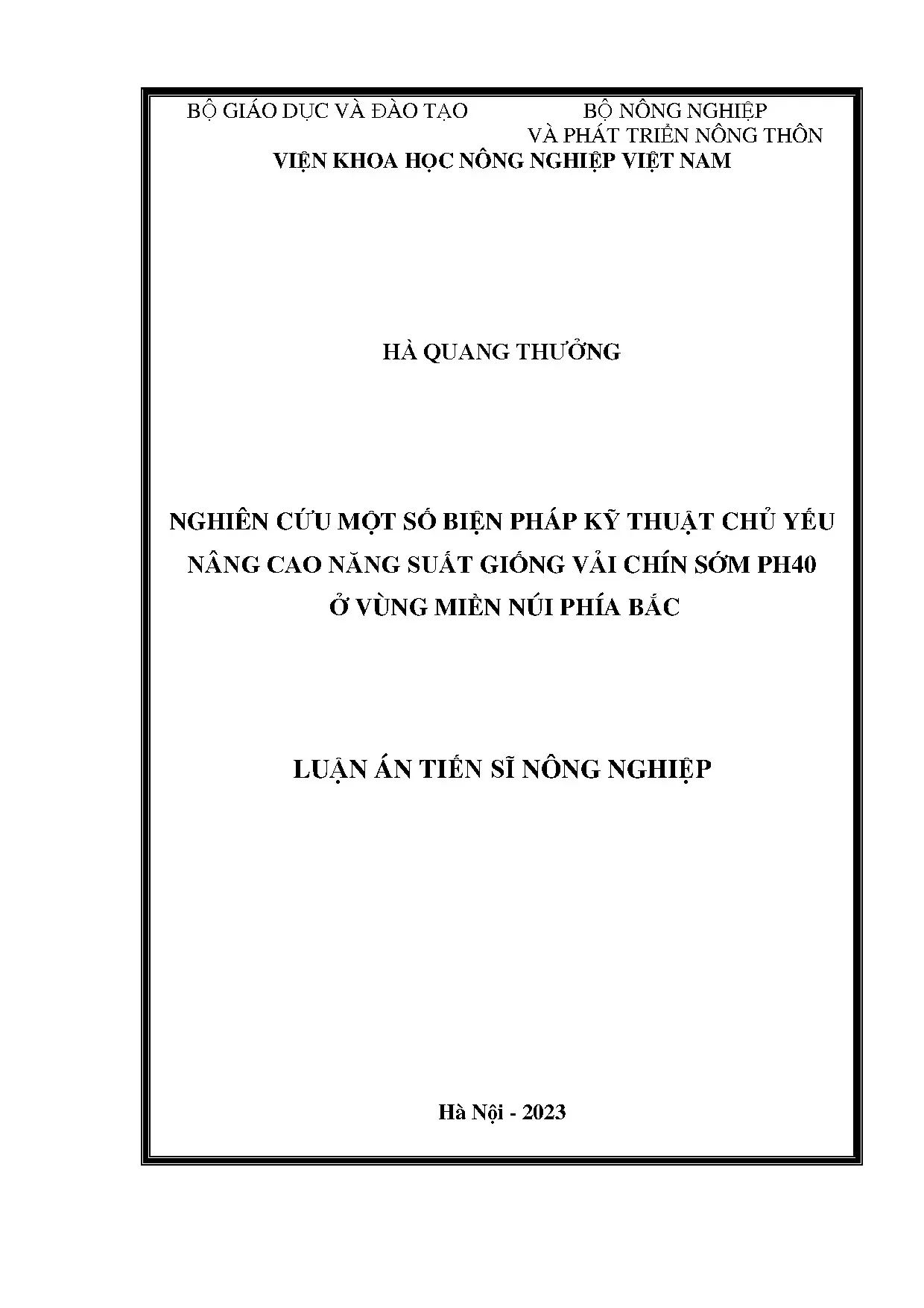 Nghiên cứu biện pháp nâng cao năng suất vải chín sớm PH40 miền núi