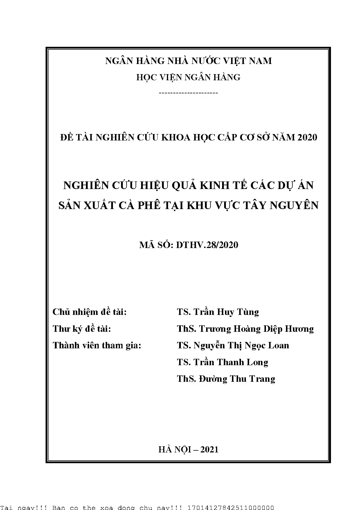 Nghiên cứu hiệu quả kinh tế dự án sản xuất cà phê Tây Nguyên